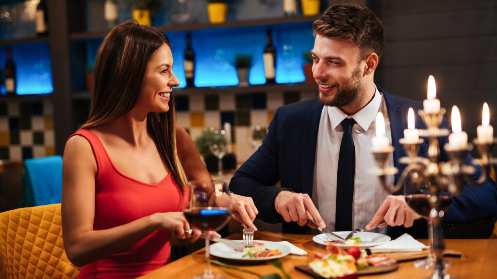 Couple having romantic dinner in a restaurant