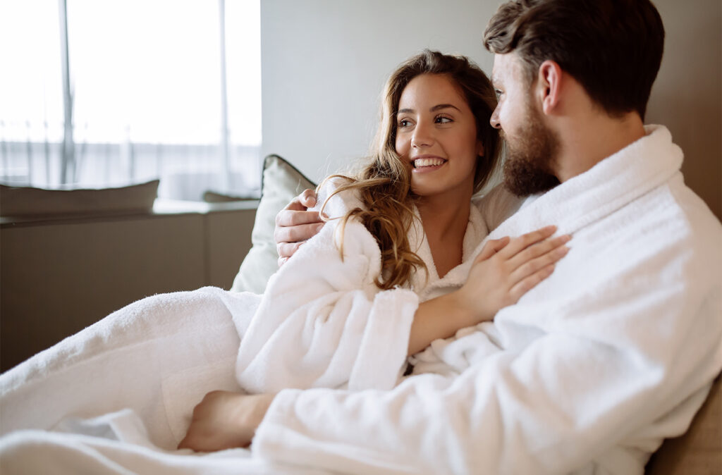 Cute couple in love enjoying wellness weekend