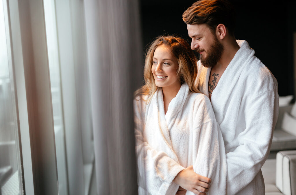 Couple enjoying wellness weekend and serene moments together