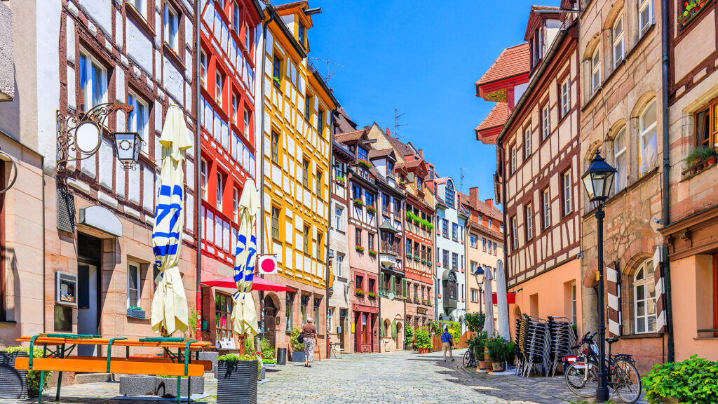 Nuremberg, Germany. Half timbered Houses in NurembergÂ´s Weissgerbergasse.