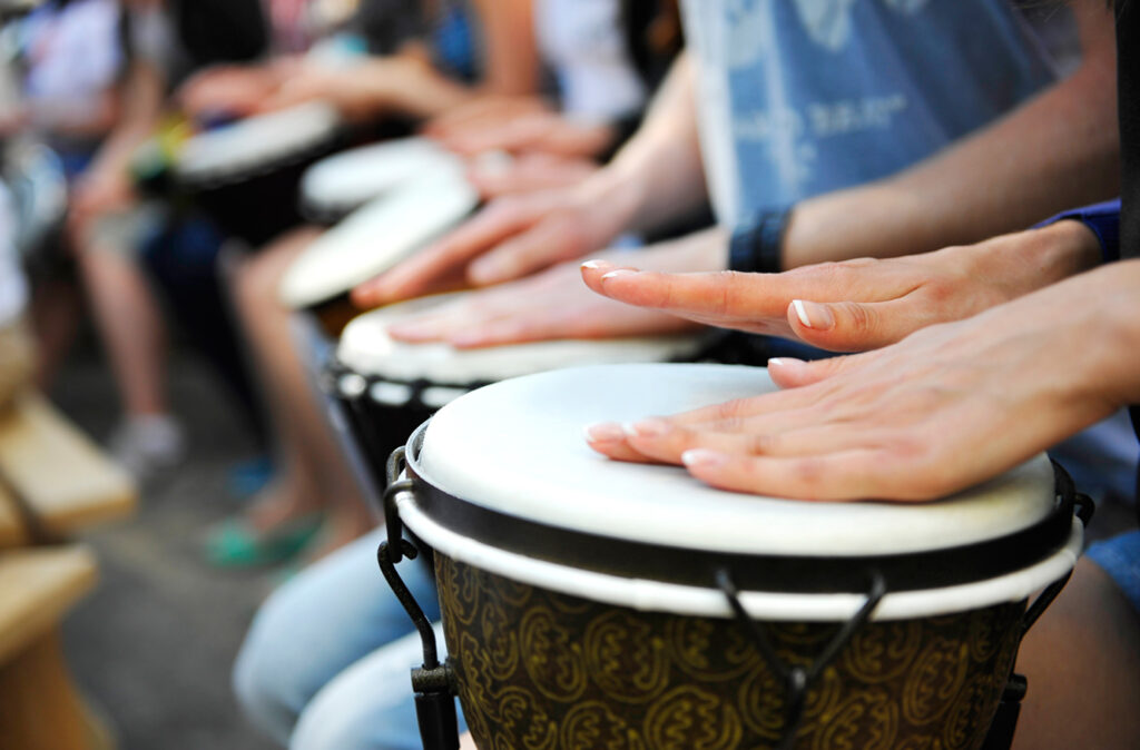 group of people with African drums