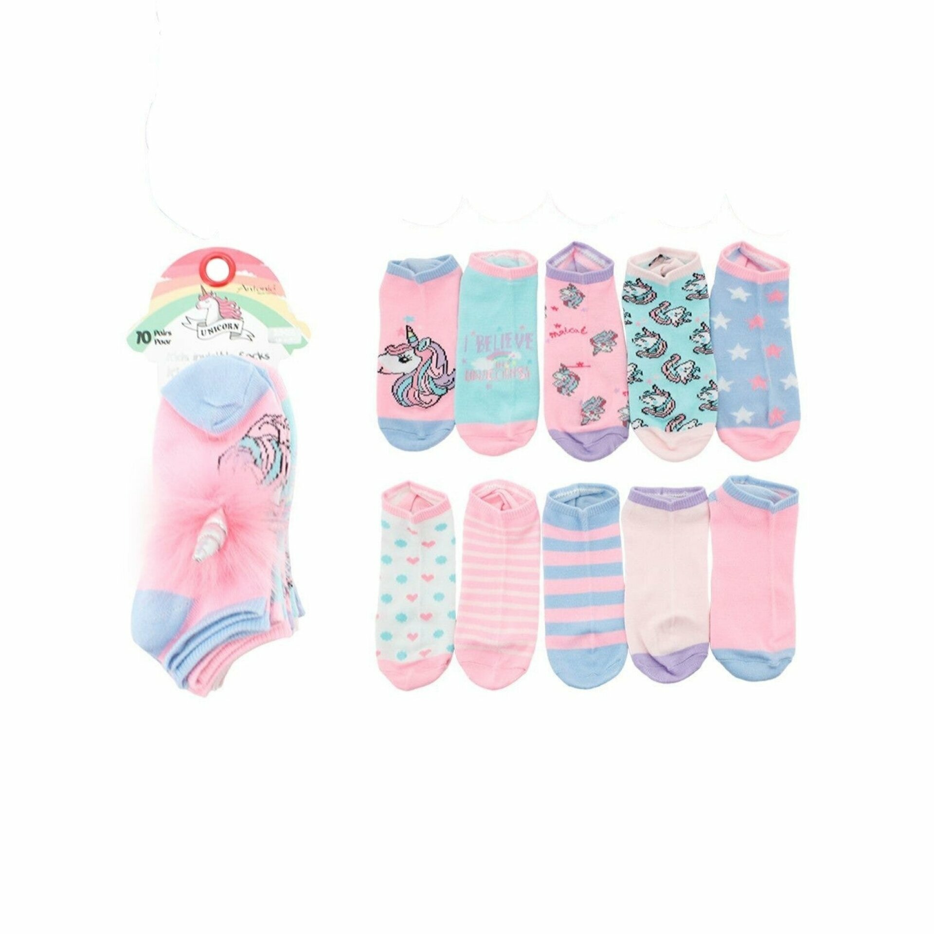 10er Pack Kinder Socken » Set 10 Paar bunte Kindersocken » Kinderstrümpfe 'Regenbogen' - Einhorn / 27-30