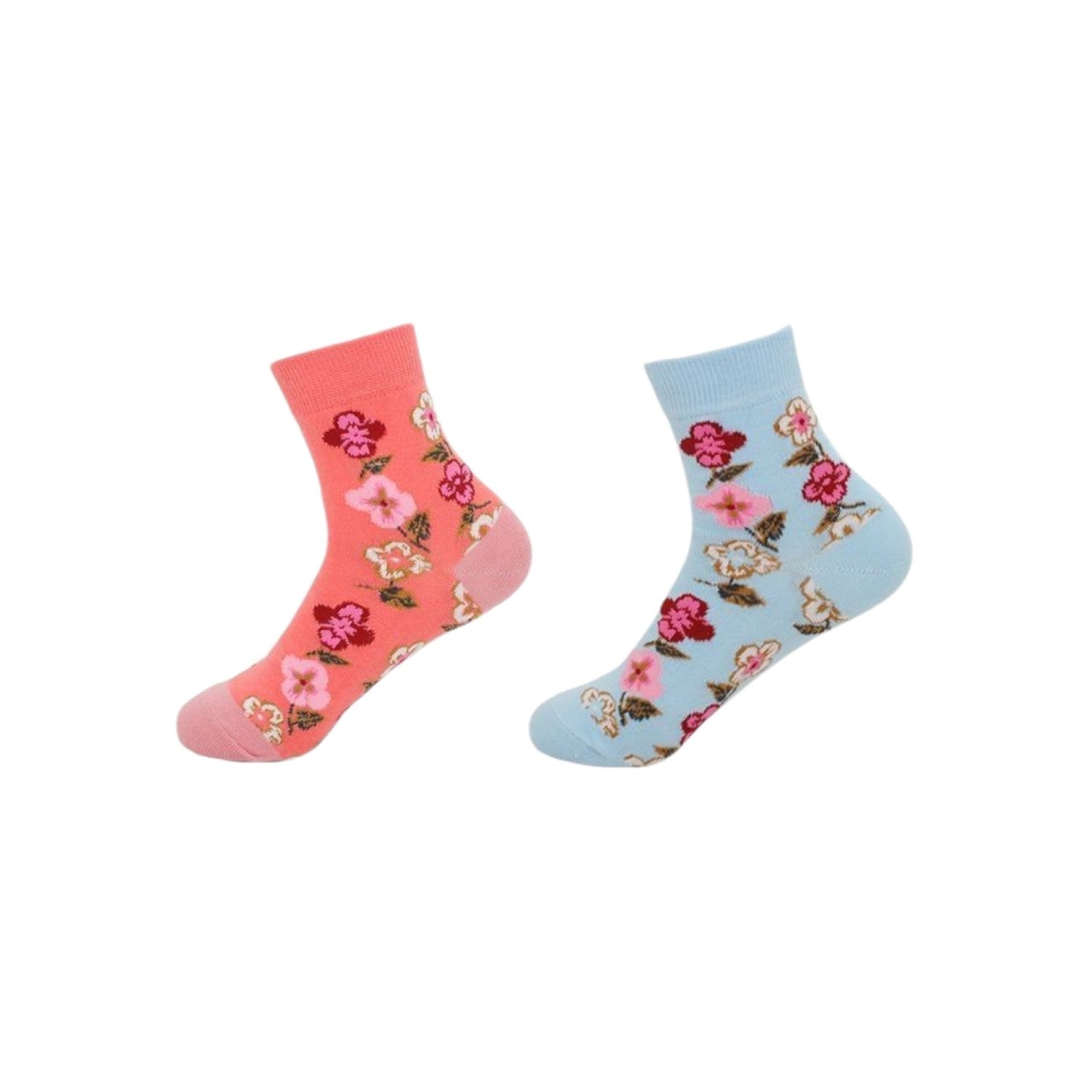 2er Pack Damen Socken » 2 Paar Strümpfe 'Garden Socks' » atmungsaktive Damensocken in Einheitsgröße (36-41) » Garden Blumendesign - Rosa/Hellblau