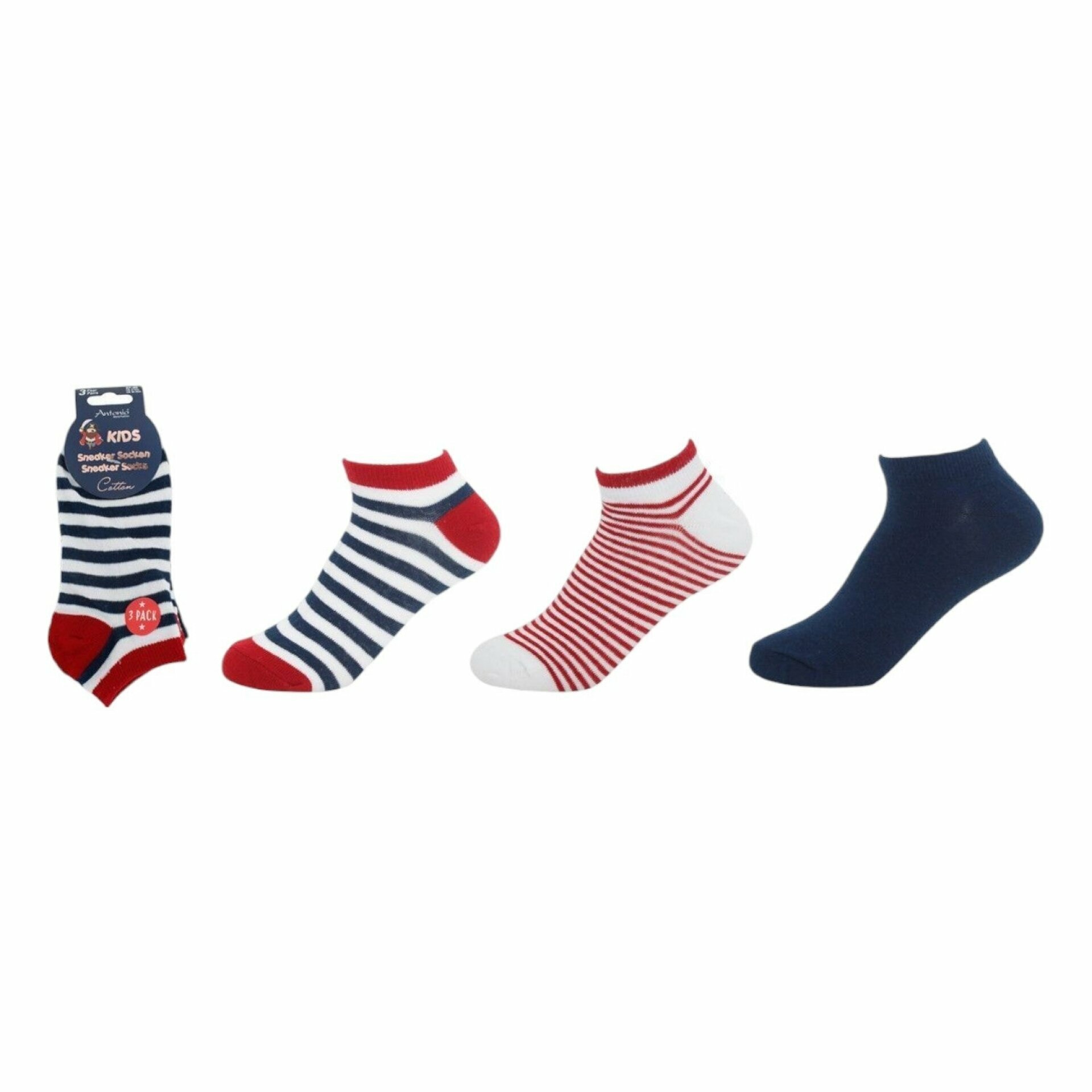 Kinder Sneaker 3er Pack » Socken Maritim Style » 3 Paar Kindersocken » Wollsocken - Streifen / 31-34