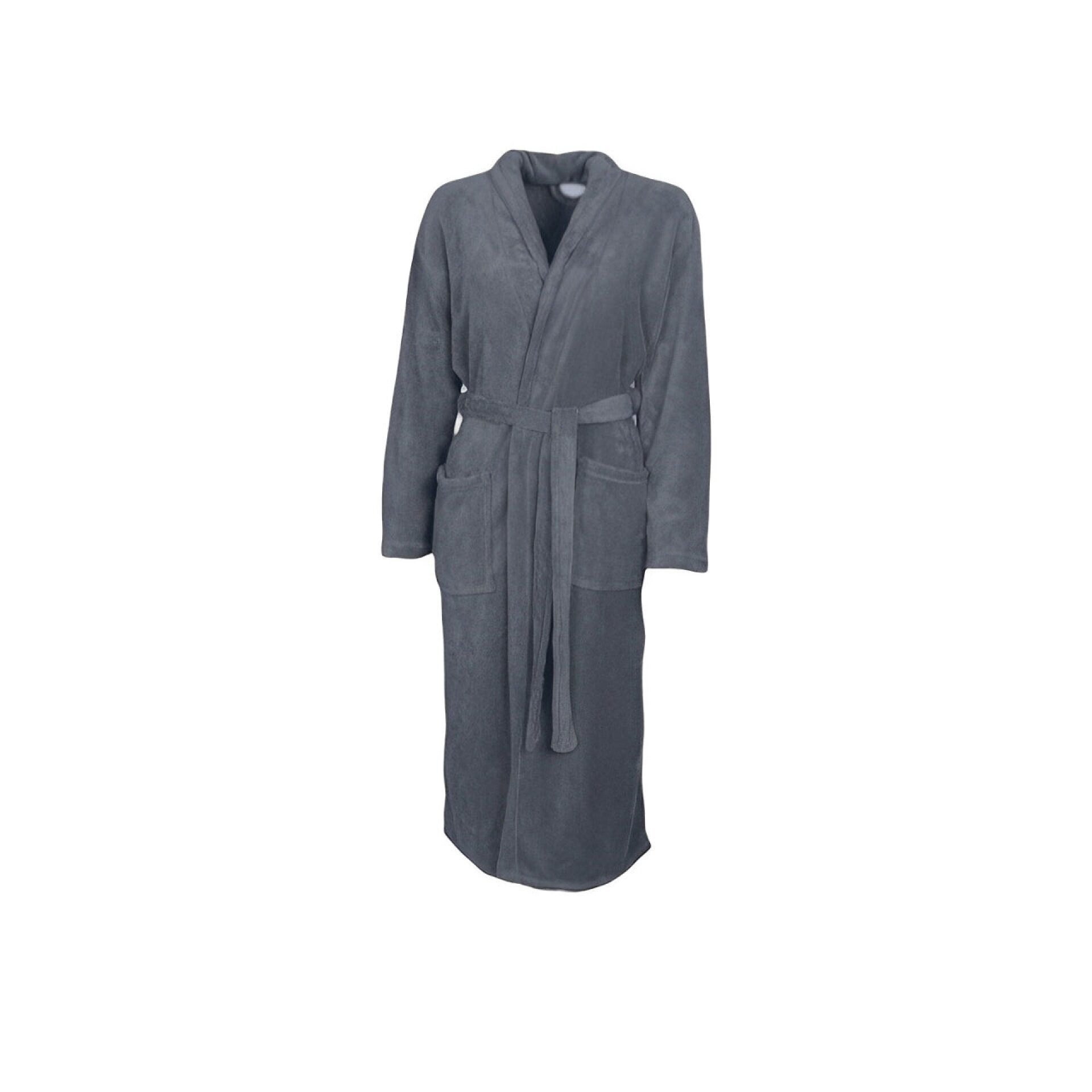 Bademantel knielang » leichter Mikrofaser Saunamantel mit Taschen » Morgenmantel mittellang - Grau / L/XL