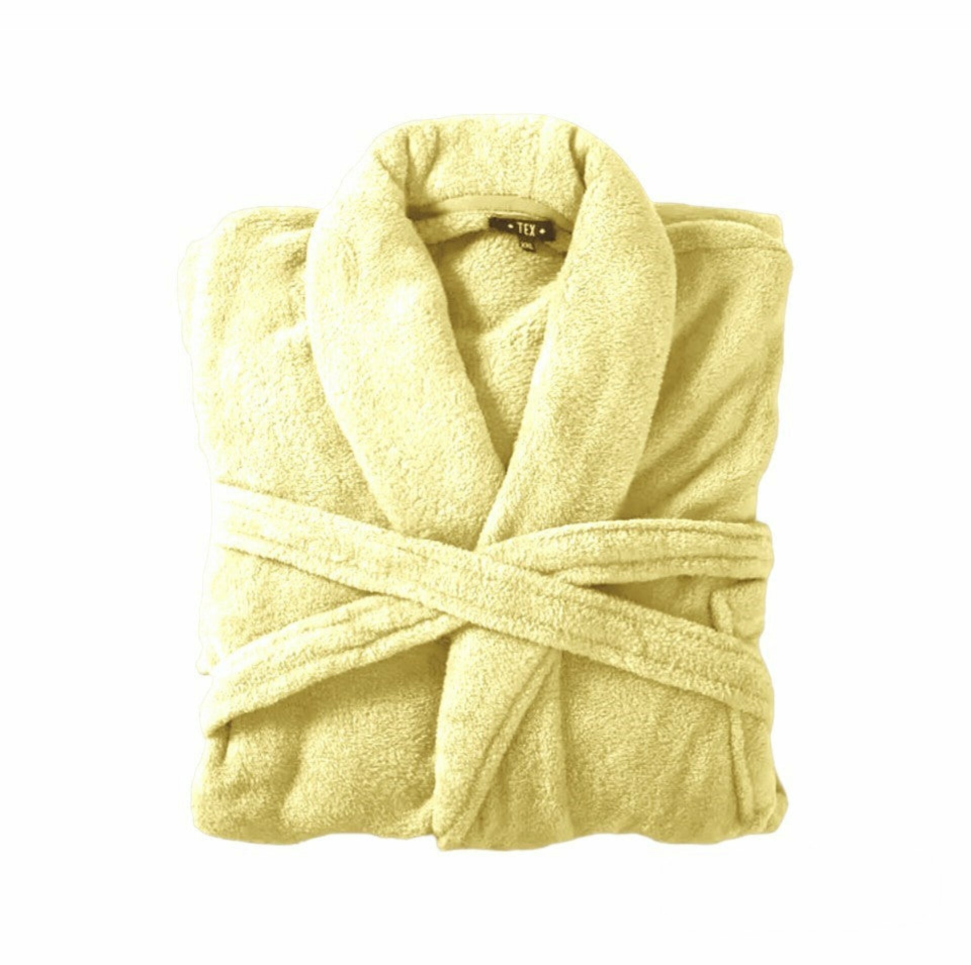 Bademantel flauschig » Saunamantel in Teddy-Plüsch Qualität » leichter/dünner Morgenmantel 100 cm lang » unisex - Hellgelb