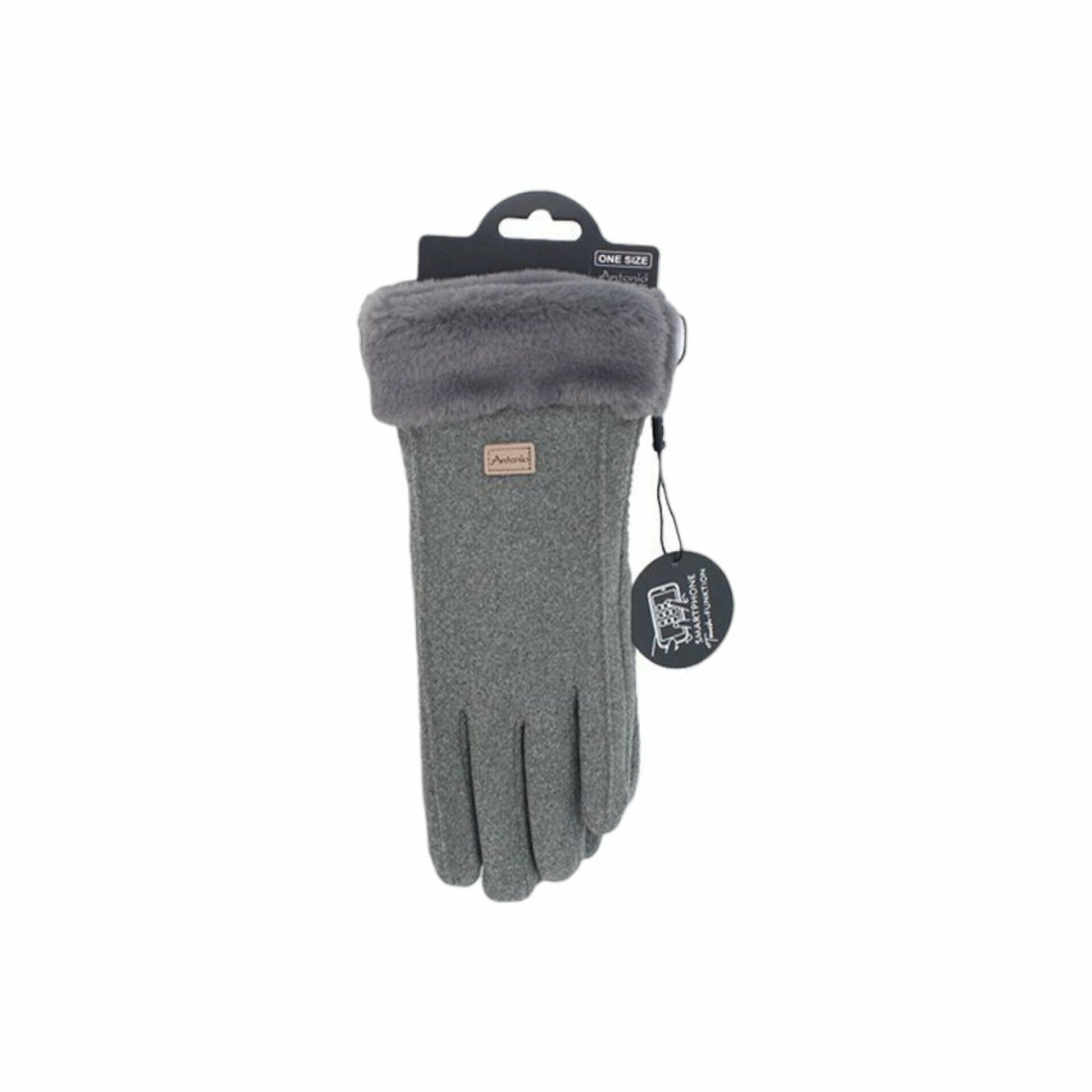 Damen Handschuhe gefüttert » Damenhandschuhe mit Touchfunktion » Winterhandschuhe mit Kunstpelz » Wildlederoptik 'NY Style' Suede mit Fell - Grau