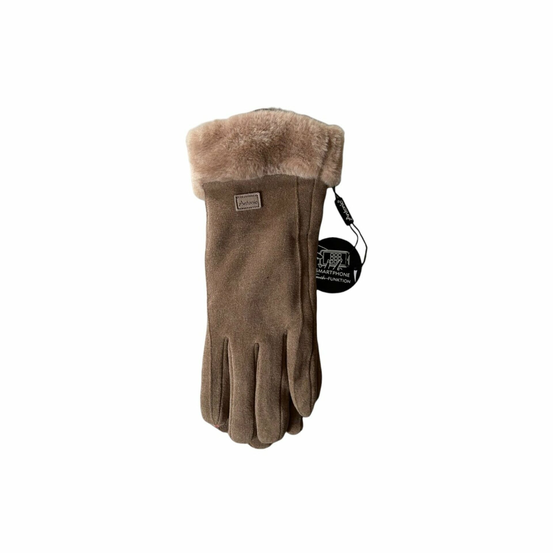 Damen Handschuhe gefüttert » Damenhandschuhe mit Touchfunktion » Winterhandschuhe mit Kunstpelz » Wildlederoptik 'NY Style' Suede mit Fell - Kaffeebra