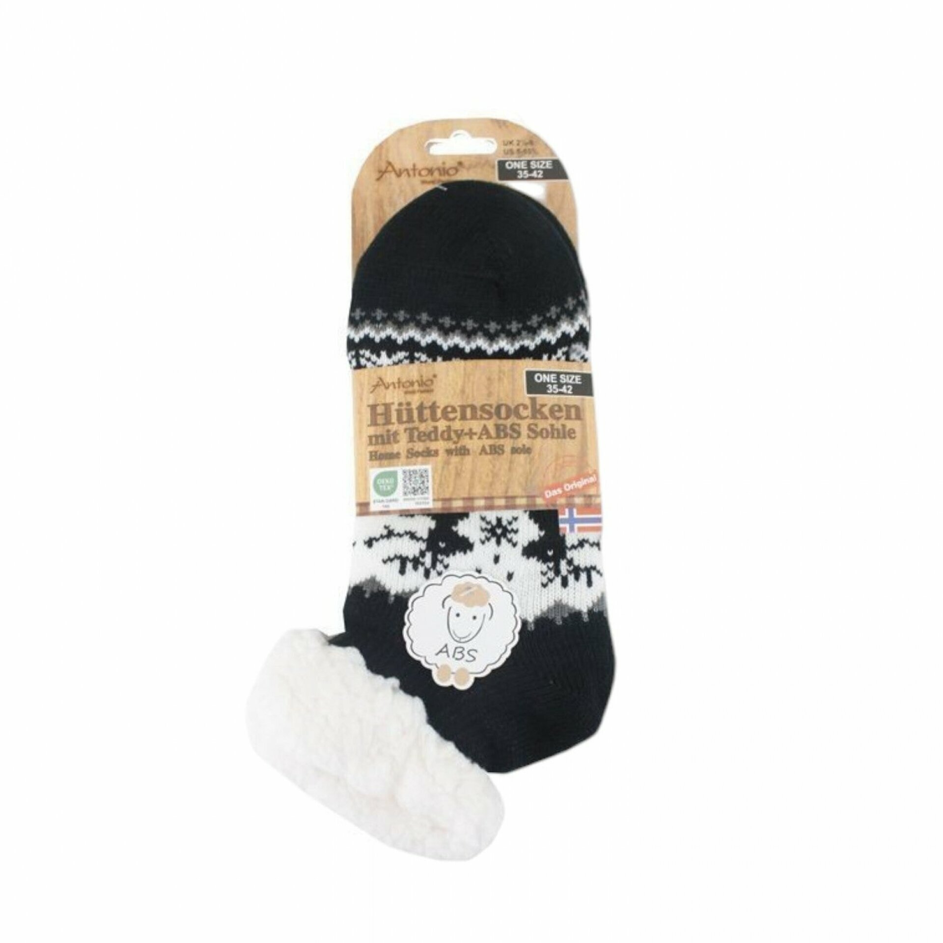 Hüttensocken für Damen » Kuschelsocken » Socken mit Teddy und ABS Sohle » 3/4 Länge | Wintersocken in Einheitsgröße 35-42 - Schwarz