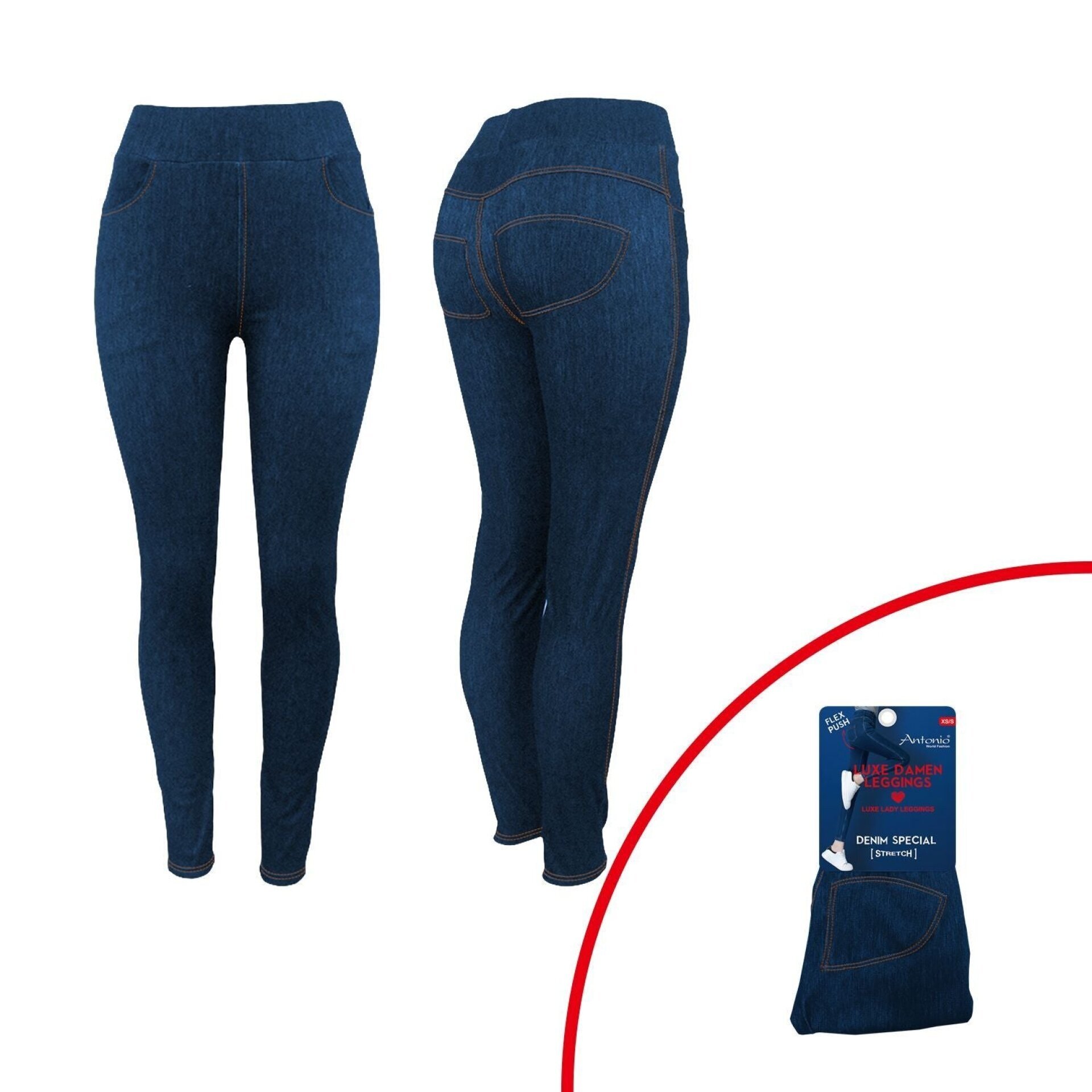 Damen Sommer Leggings » Jeans Optik » Jeggings mit Push-Up Effekt » Damenleggings für Fitness & Alltag - XL/XXL