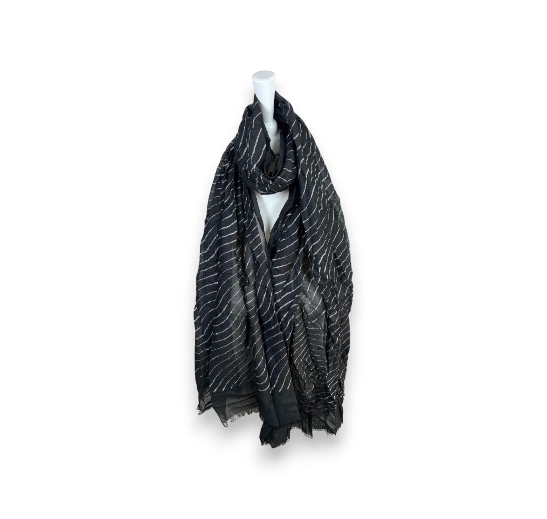 Damen Sommer Schal Glitzer Linien » leichtes Halstuch 180 x 70 cm » Sommerschal mit Glitzerstreifen » weich & dünn - Schwarz / Silber
