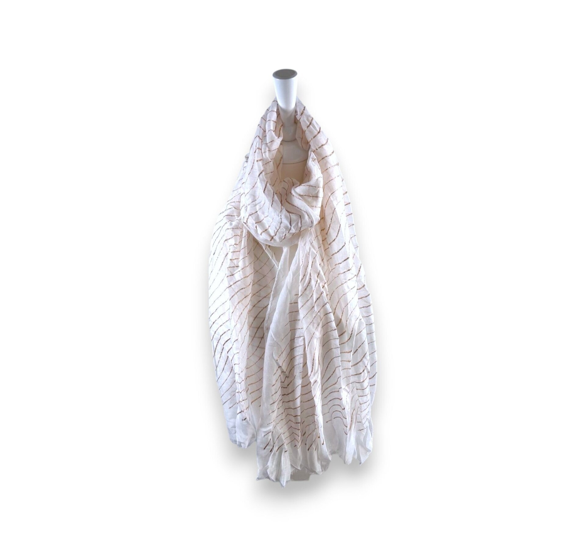 Damen Sommer Schal Glitzer Linien » leichtes Halstuch 180 x 70 cm » Sommerschal mit Glitzerstreifen » weich & dünn - Weiß / Gold