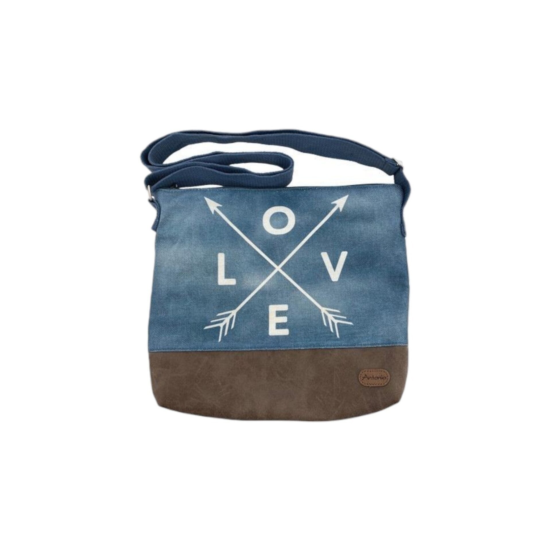 Damen Umhängetasche » Maritimer Vintage Stil » Weiß/Blau/Braun ca. 28 x 32 cm » Damen Handtasche » maritime Tasche mit Schultergurt - Love