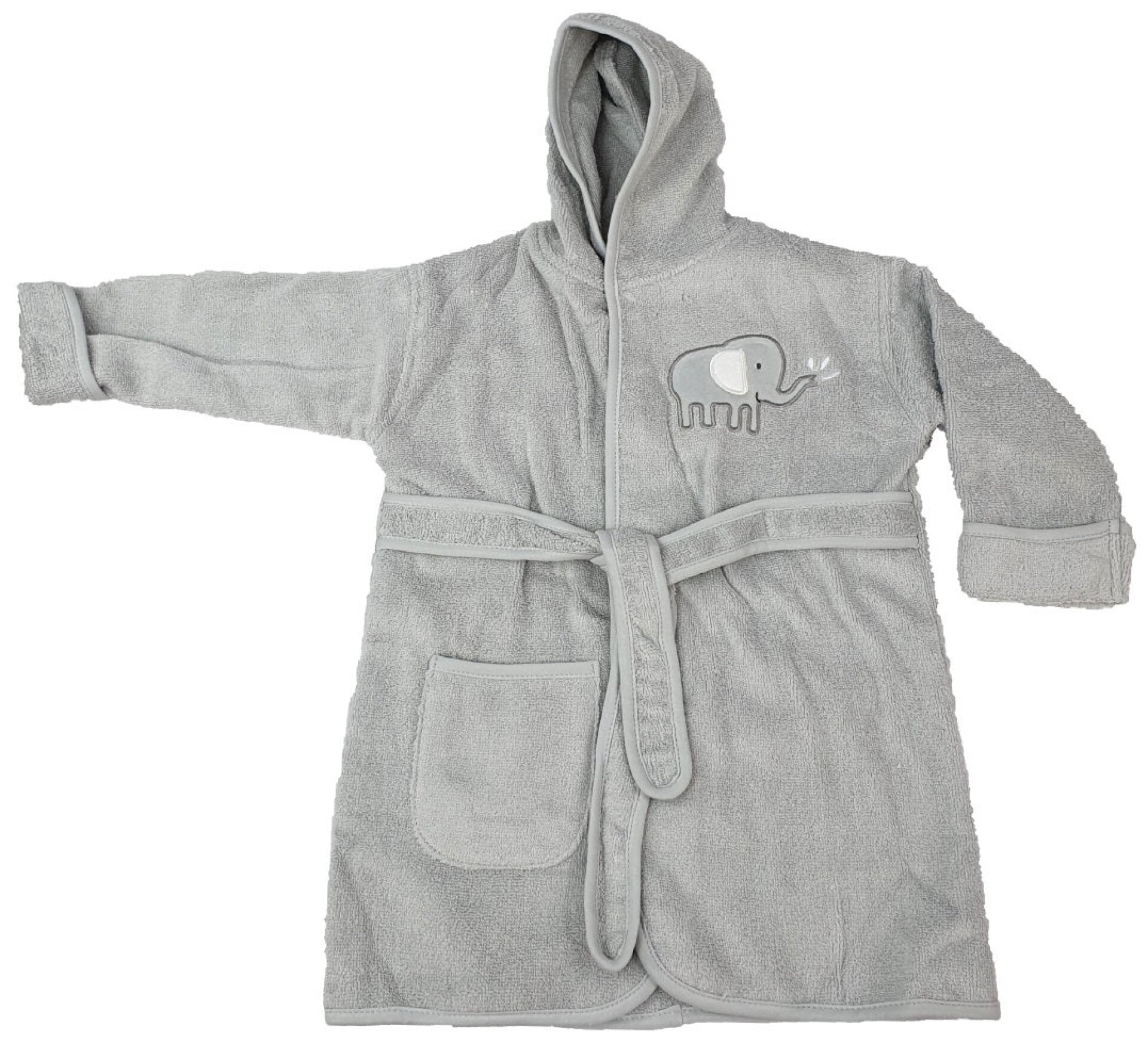 Frottée Baby Bademantel » Morgenmantel & Kleinkinder Badetuch » 100% Baumwolle » mit Kapuze, Tasche und Gürtel - Grau / 104