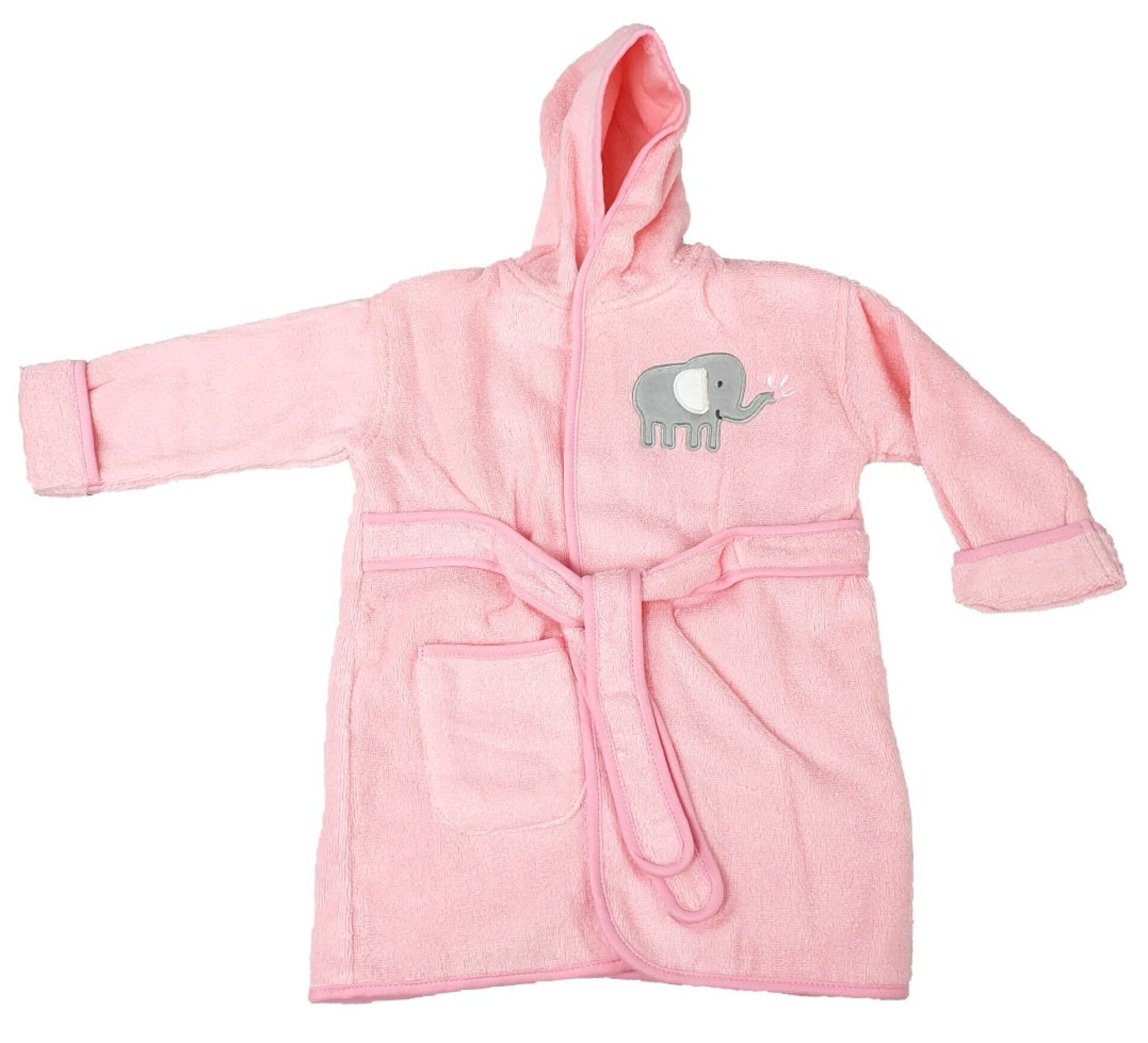 Frottée Baby Bademantel » Morgenmantel & Kleinkinder Badetuch » 100% Baumwolle » mit Kapuze, Tasche und Gürtel - Rosa / 98