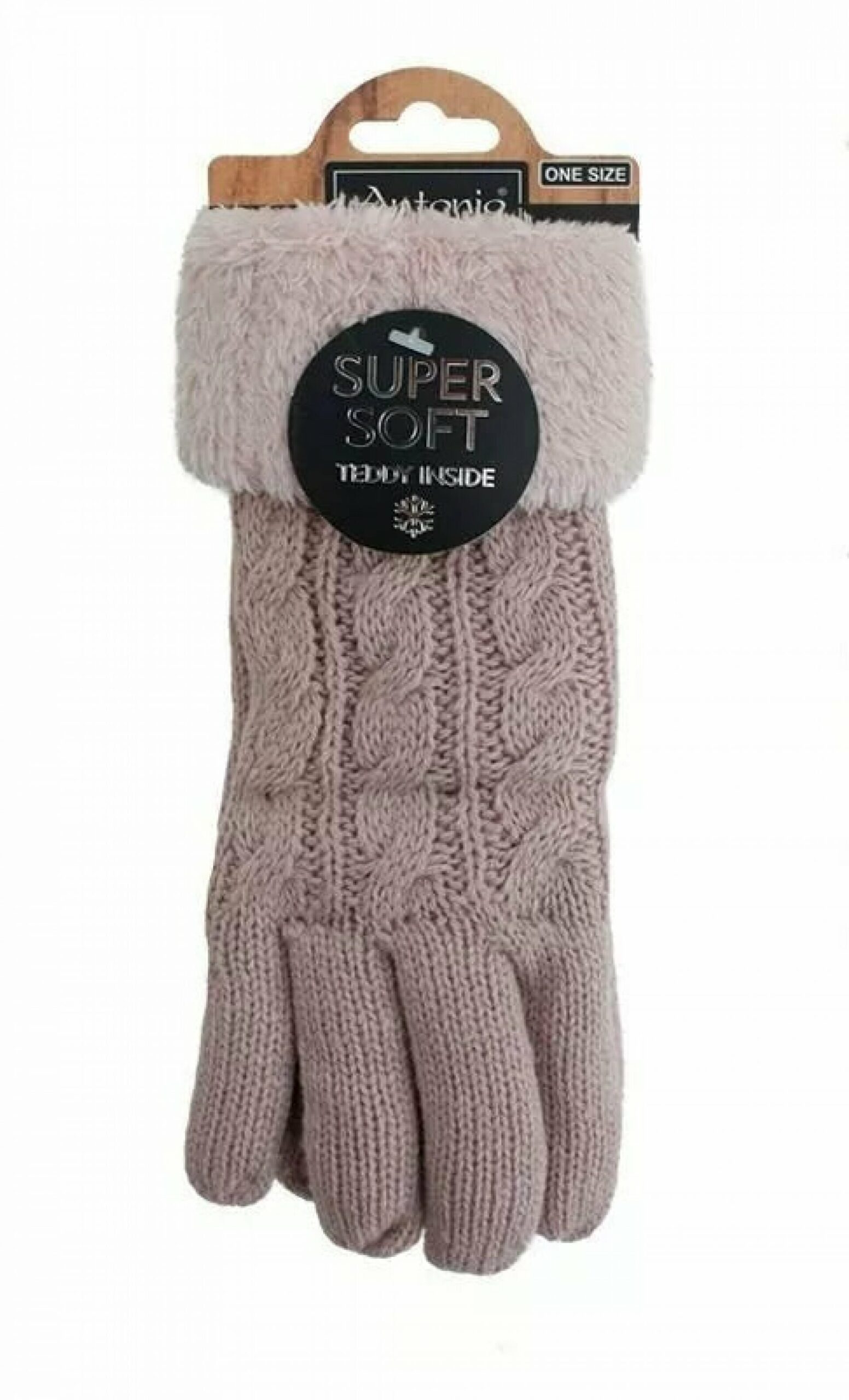 Gefütterte Strickhandschuhe » Teddy Winterhandschuhe mit Strickmuster » Fingerhandschuhe Super Soft mit Strickoptik - Rosa