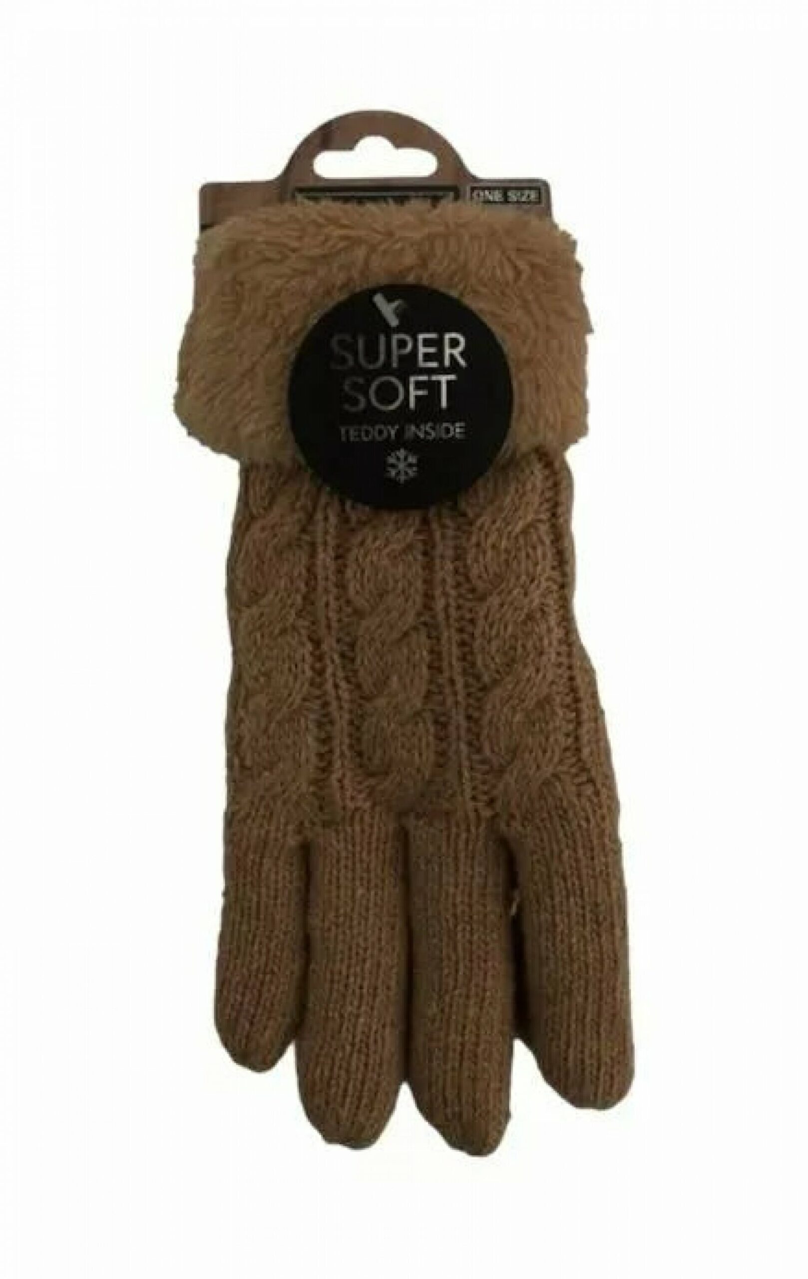 Gefütterte Strickhandschuhe » Teddy Winterhandschuhe mit Strickmuster » Fingerhandschuhe Super Soft mit Strickoptik - Kaffeebraun