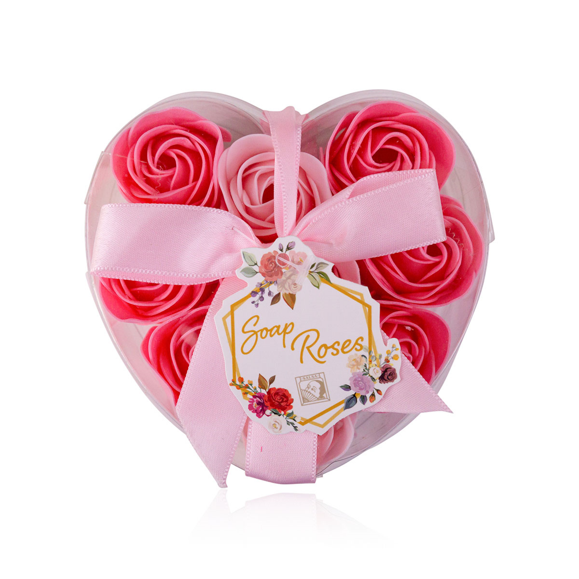 Baderosen » Herzbox mit Seifenrosen » Badekonfetti » 9 Stück im Set je 3 g (vegan) - Pink-Rosa