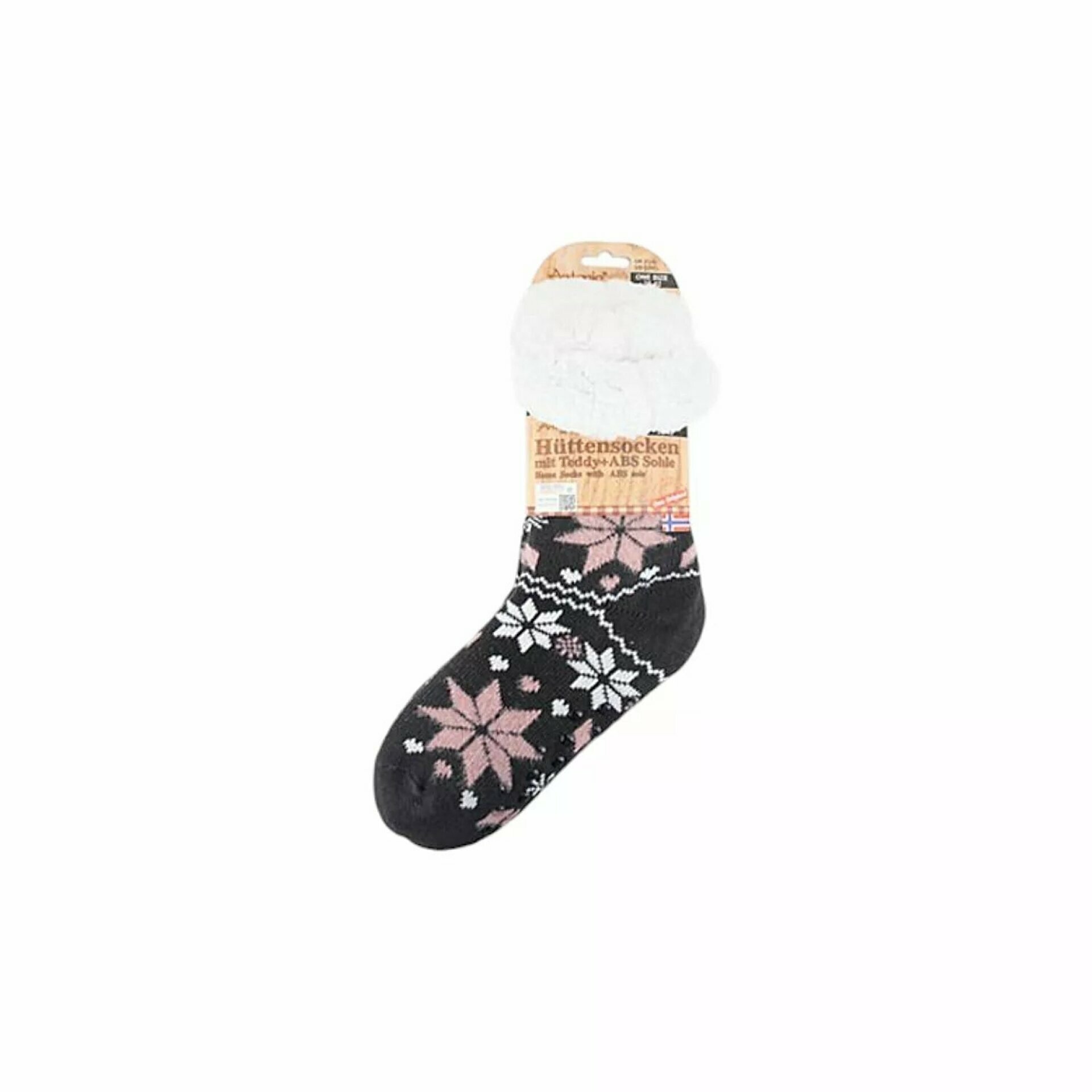 Hüttensocken » Kuschelsocken » Anti Rutsch Socke » Winter Hausschuhe » Strick Fleece in grau/rosa/weiß - Motiv 2