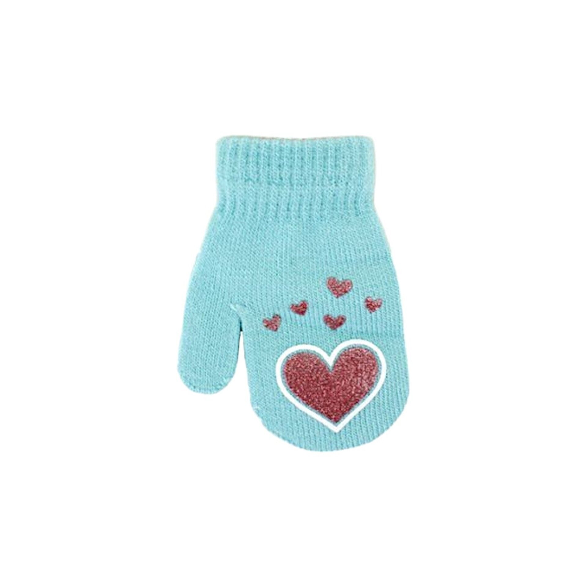 Kinder Fäustlinge mit Herzen » leichte Herbst & Frühling Handschuhe » Glitzer Herz Kinderhandschuhe » Strickhandschuhe mit glitzernden Herzen - Mint