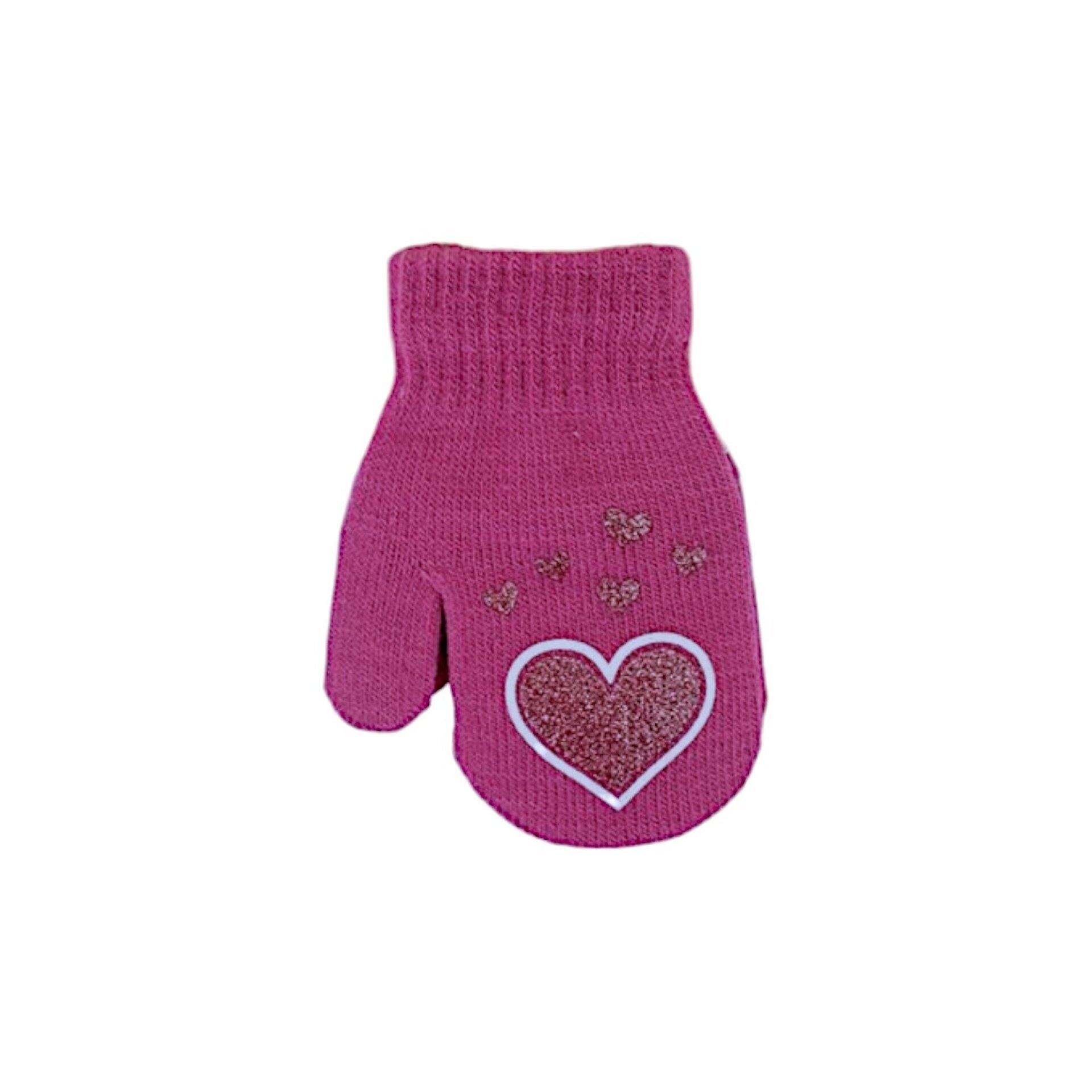 Kinder Fäustlinge mit Herzen » leichte Herbst & Frühling Handschuhe » Glitzer Herz Kinderhandschuhe » Strickhandschuhe mit glitzernden Herzen - Beere