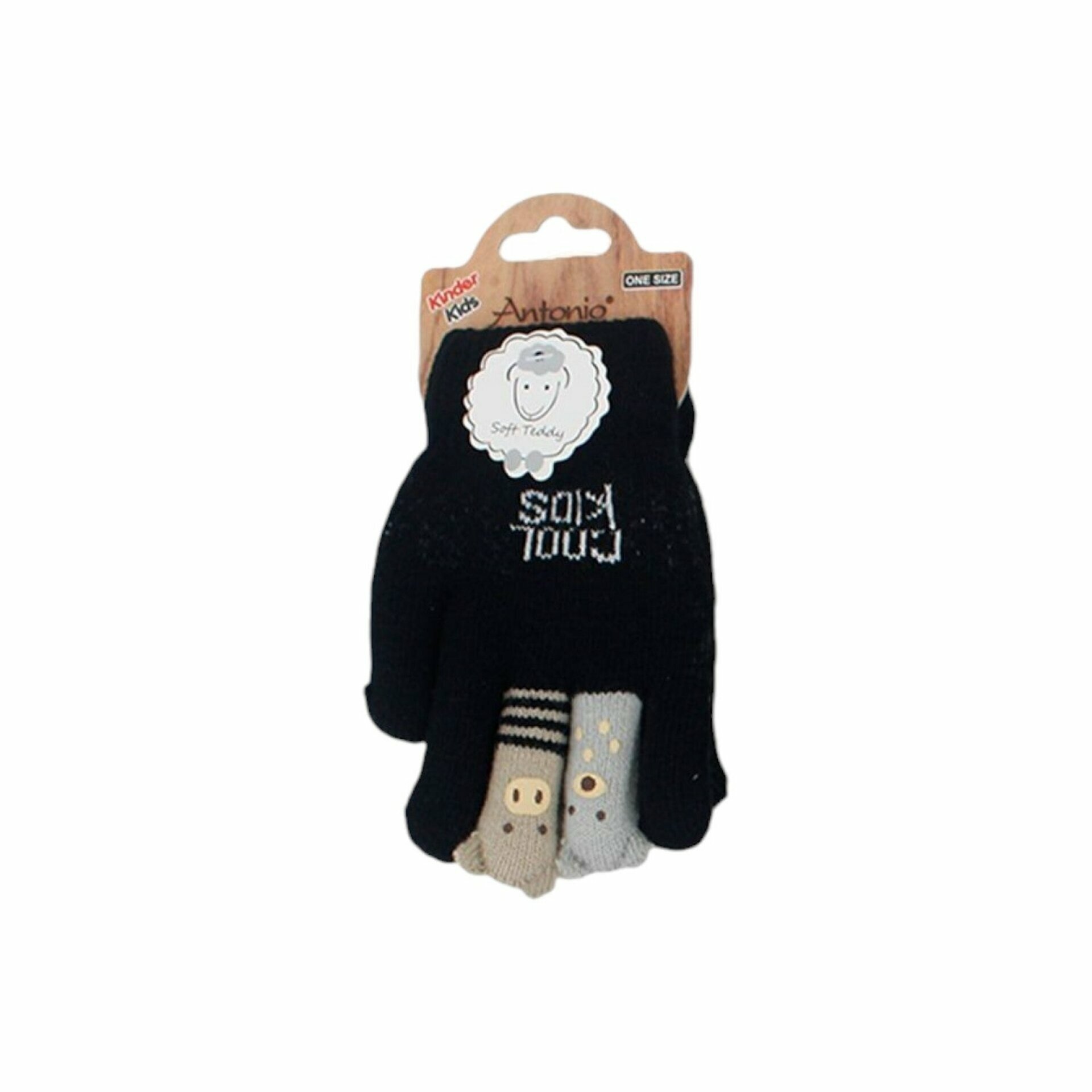 Kinder Winter Handschuhe » Kinderhandschuhe mit Tier Fingern » Fingerhandschuhe » teilweise mit Teddyfutter - Schwarz (gefüttert)