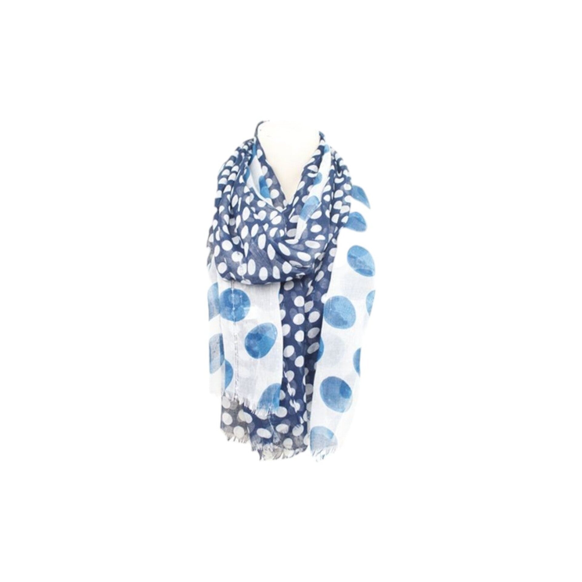 Sommer Damen Schal » Blue Navy Polka Dot Design » leichter Sommerschal 180 x 90 cm » Halstuch mit Punkten und Pailletten » Damenschal weich & dünn - B