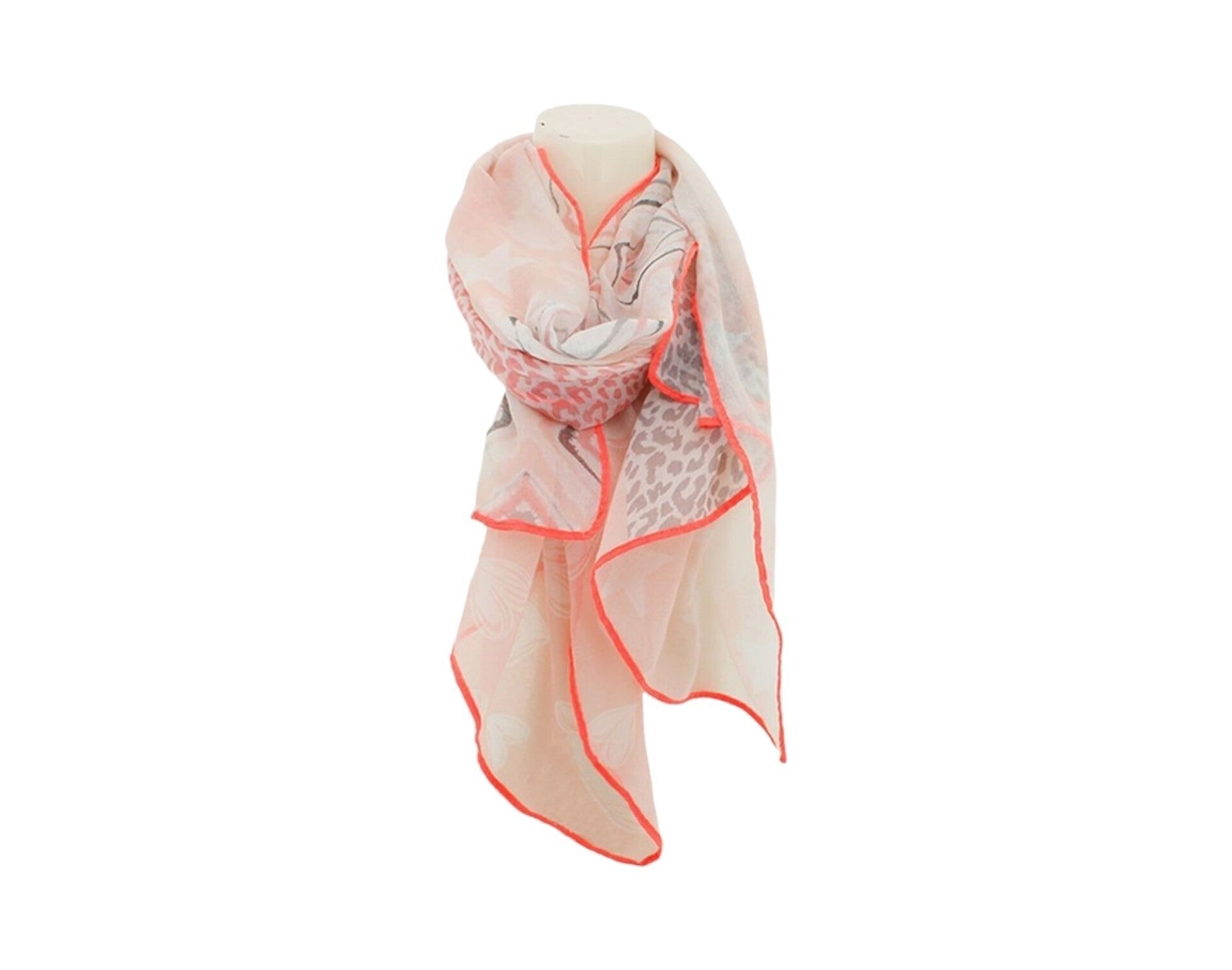 Sommer Damen Schal » Bunt mit Neon Rand » leichter Sommerschal 180 x 70 cm » Halstuch mit verschiedenen Mustern » Damenschal weich & dünn - Rosa
