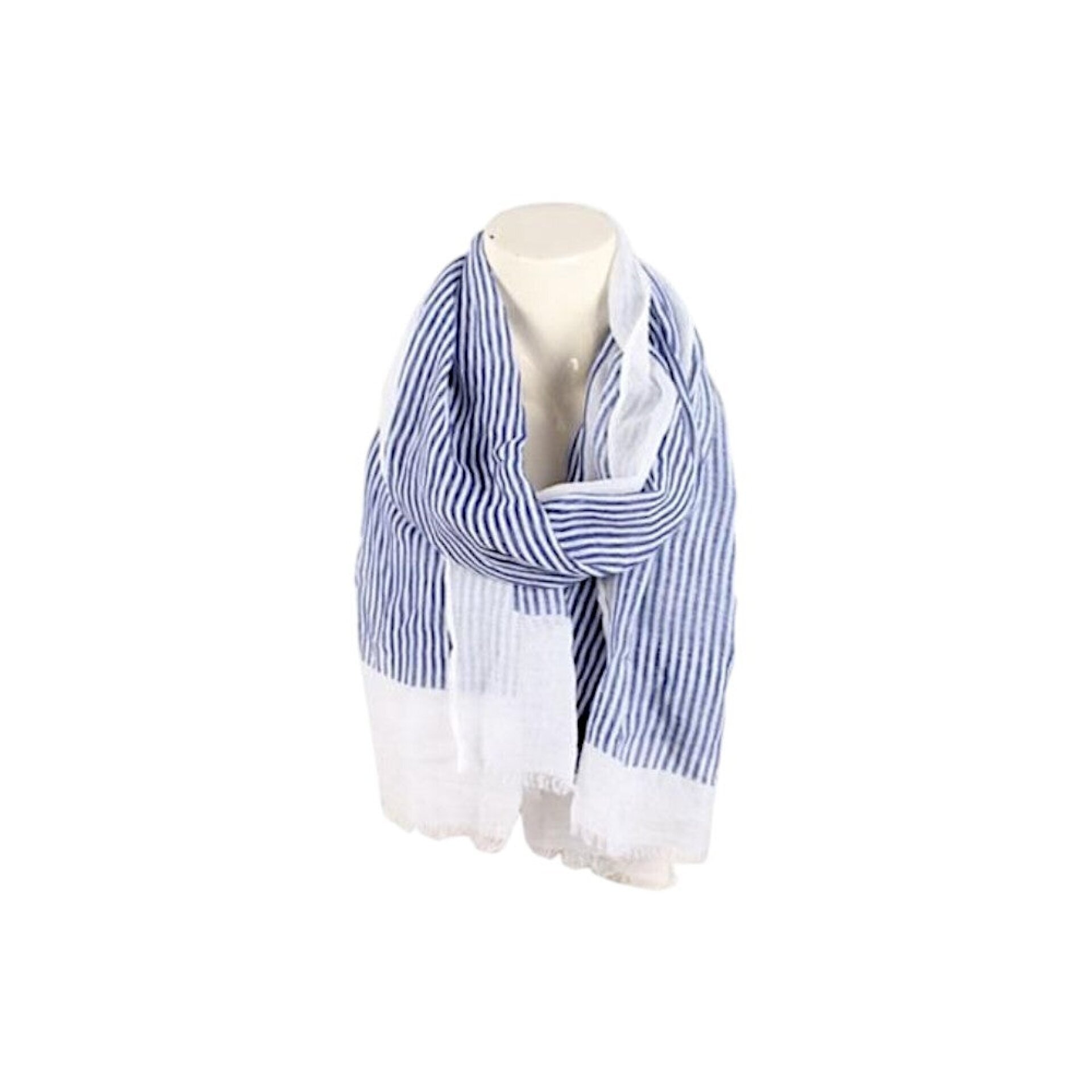 Sommer Damen Schal » Maritime Streifen » leichter Sommerschal 180 x 70 cm » Halstuch mit blauen Streifen » Damenschal weich & dünn - Weiß