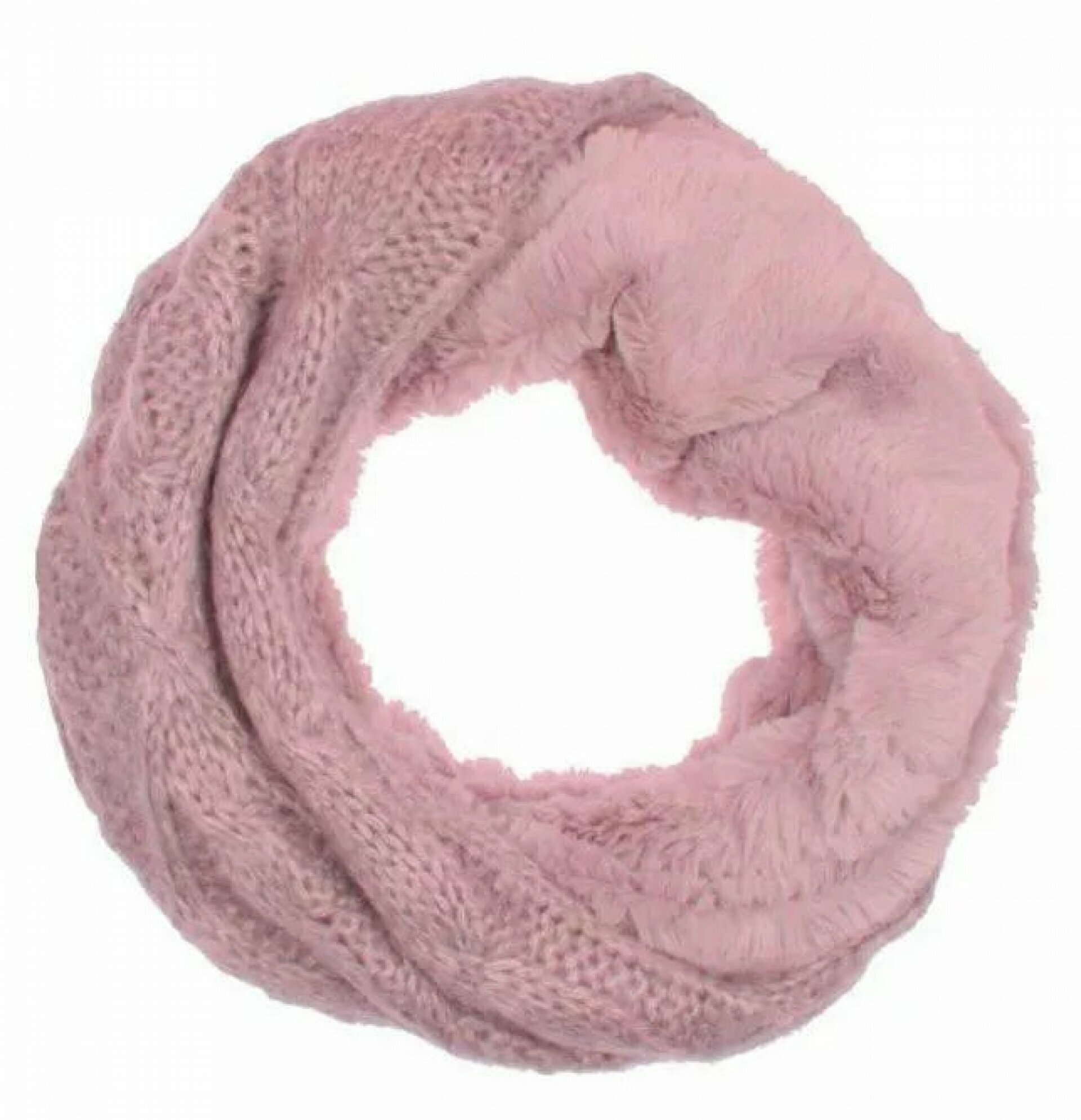 Winter Damen Loop Schal » Loopschal mit Wendemöglichkeit » Strickschal mit Fell » Damenschal warm und flauschig - Rosa