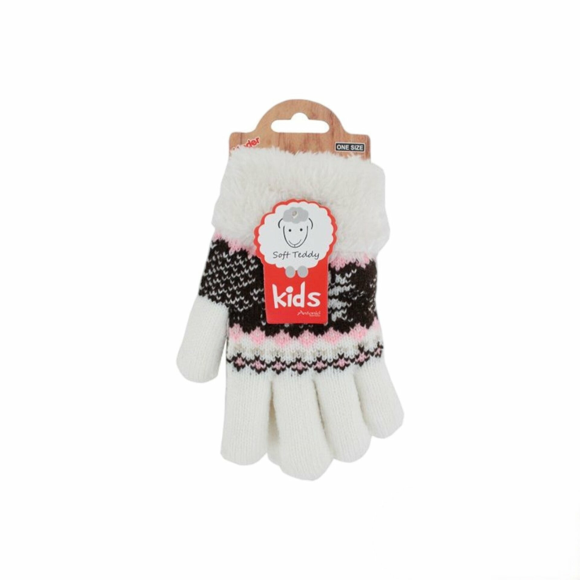 Kinder Winter Handschuhe » Fingerhandschuhe Norweger Stern » Strickhandschuhe warm gefütterte » Soft Teddy Kinderhandschuhe - Weiß