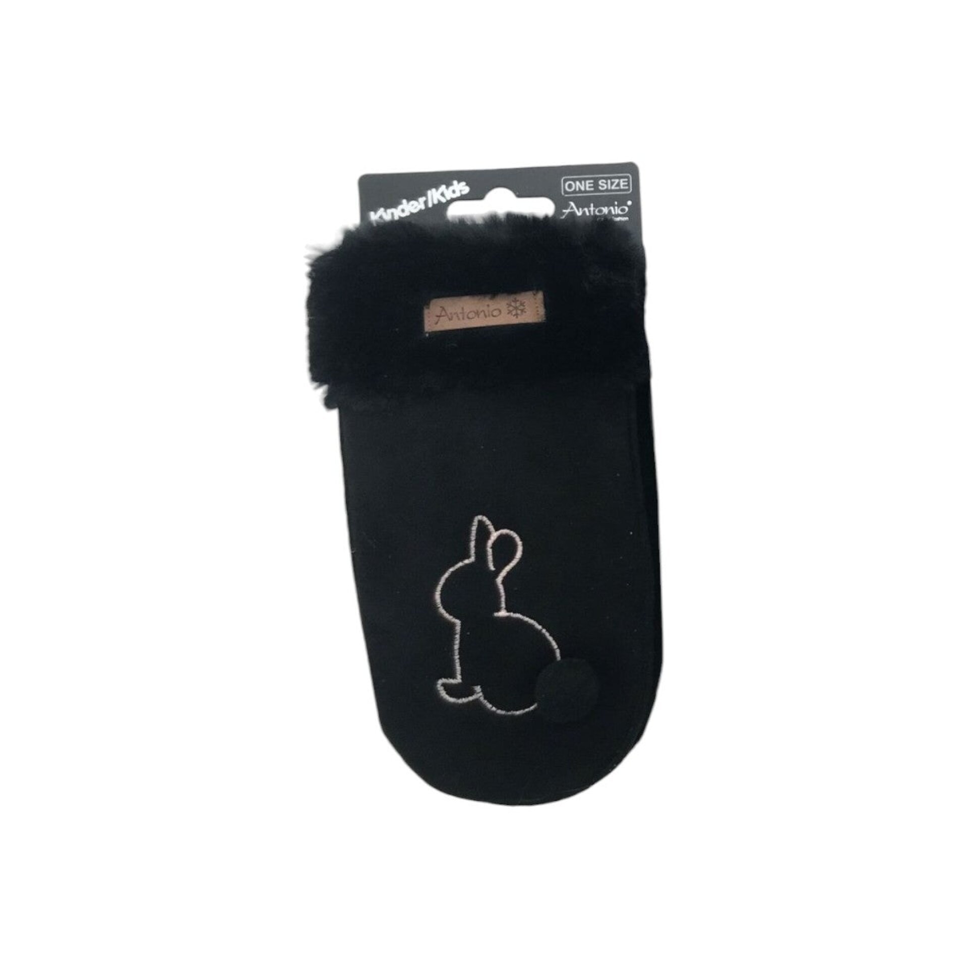 Winter Kinder Suede Fäustlinge » Handschuhe Hase mit Teddy » Günstige Kinderhandschuhe weich gefüttert » Kunstfell am Handgelenk - Schwarz