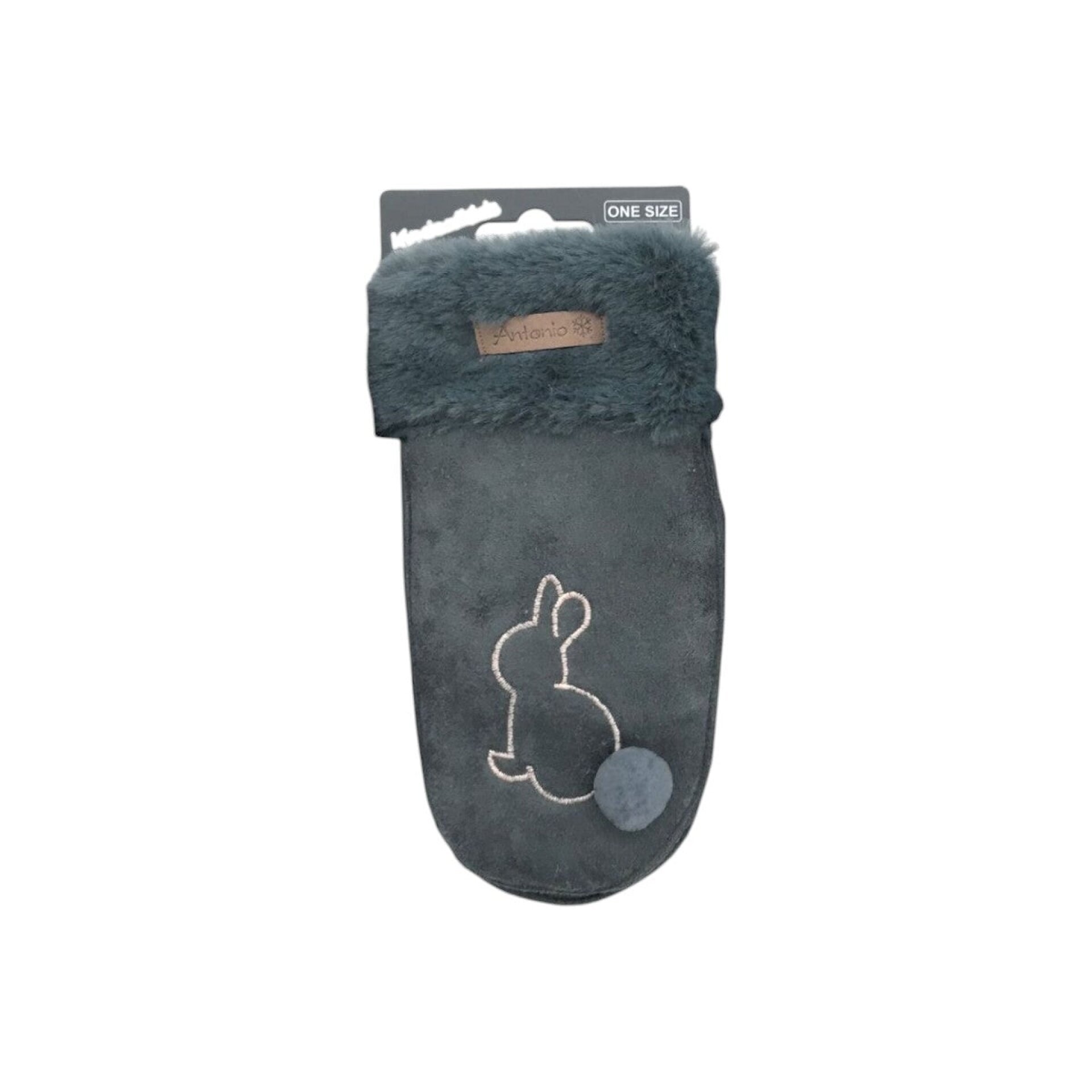 Winter Kinder Suede Fäustlinge » Handschuhe Hase mit Teddy » Günstige Kinderhandschuhe weich gefüttert » Kunstfell am Handgelenk - Grau