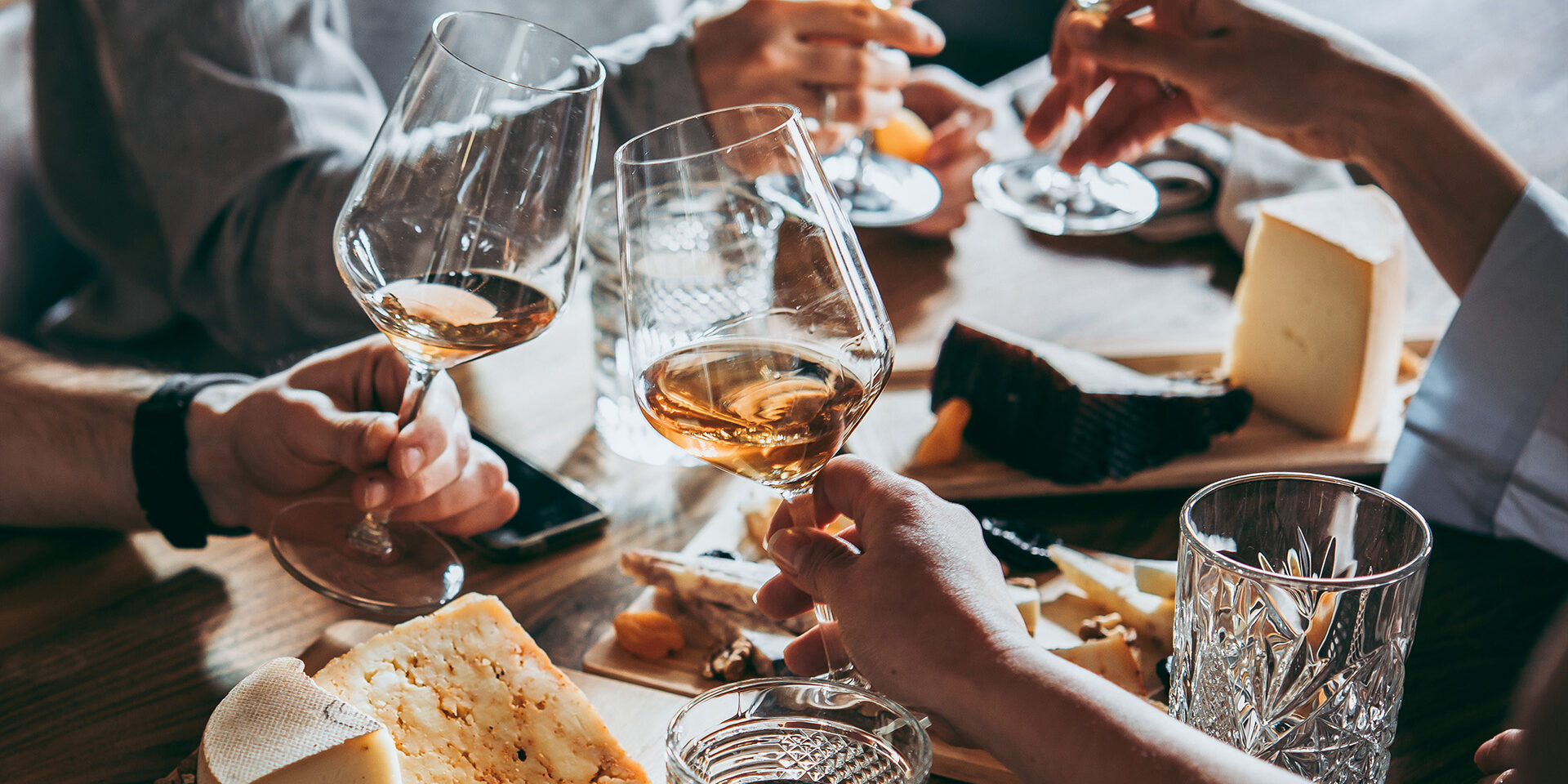 Wine bar Wine and cheese served for a friendly party in a bar or a restaurant.