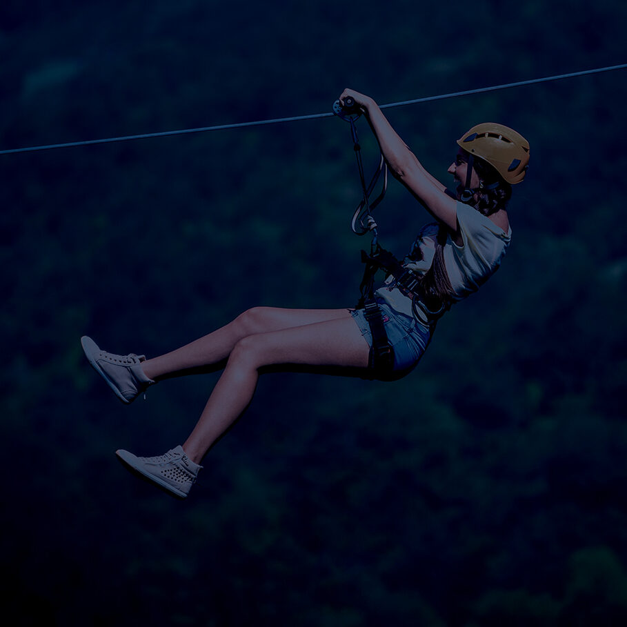 Riding on a zip line