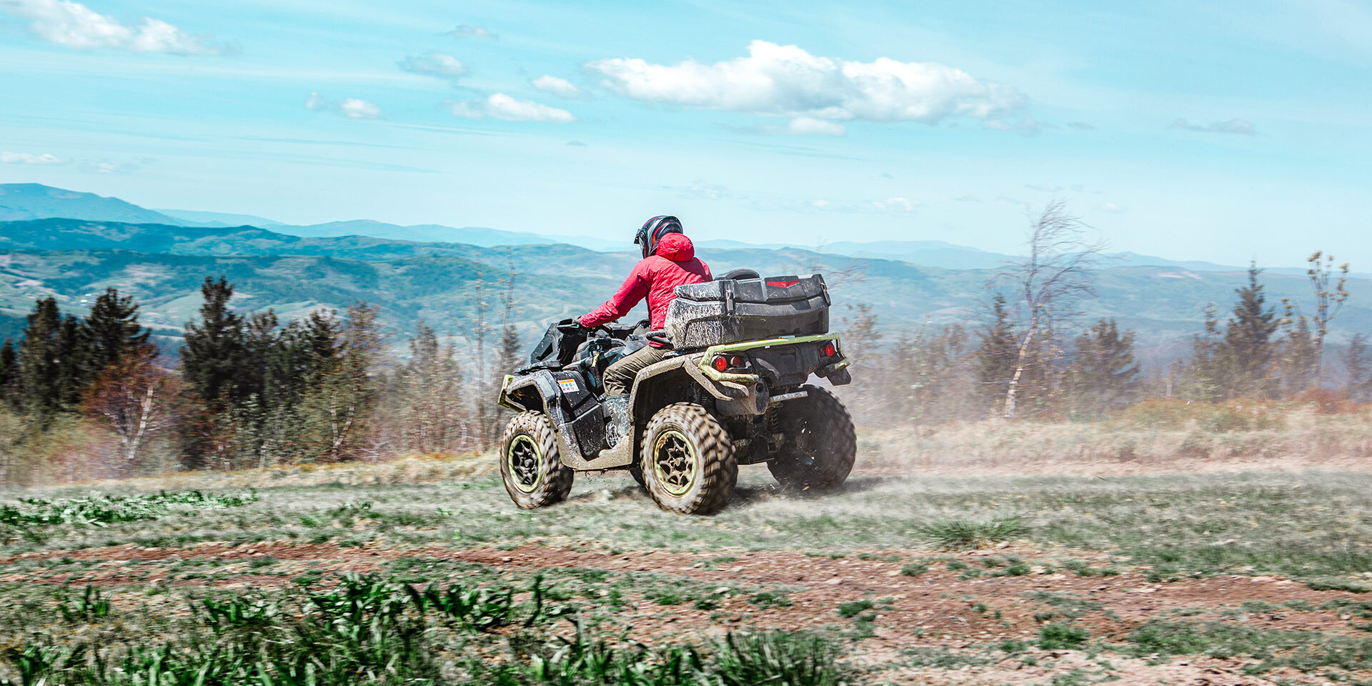 driving by mountain road at all-terrain vehicle driving by mountain road at all-terrain vehicle. summer sunny day