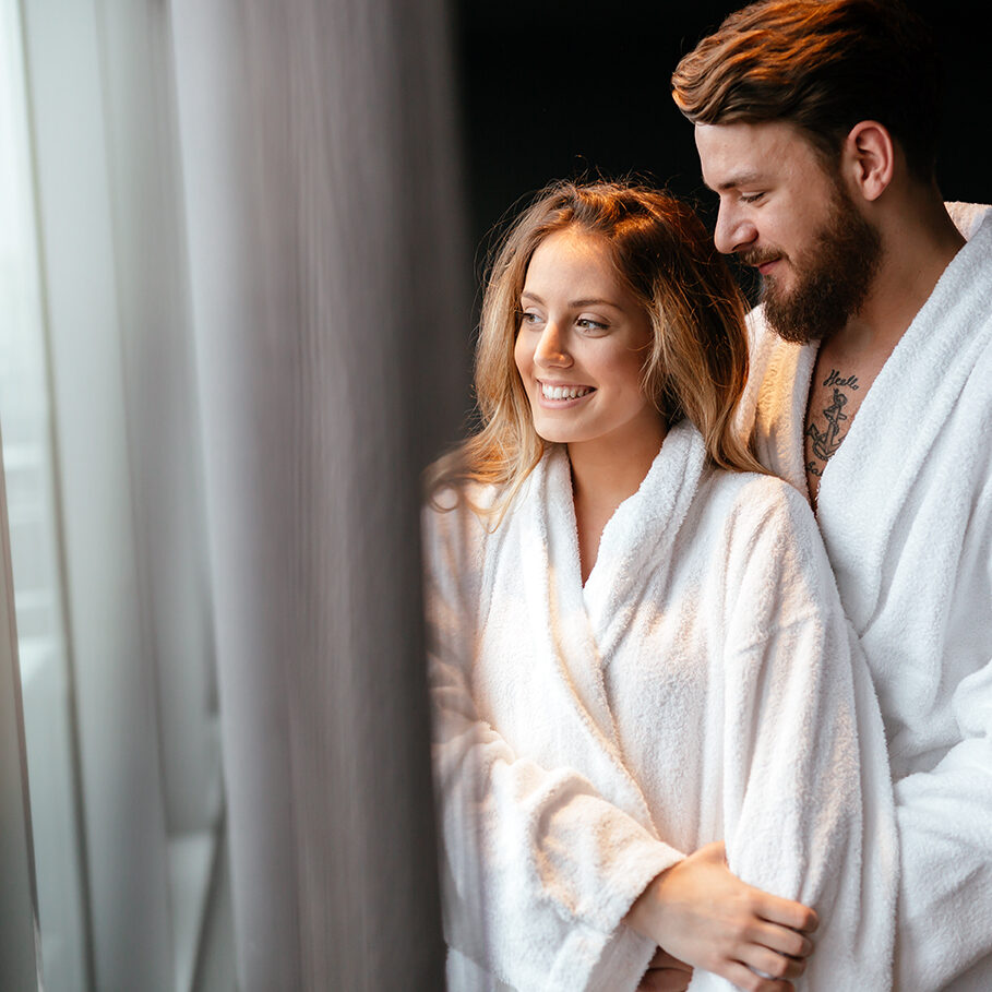 Couple enjoying wellness weekend and serene moments together