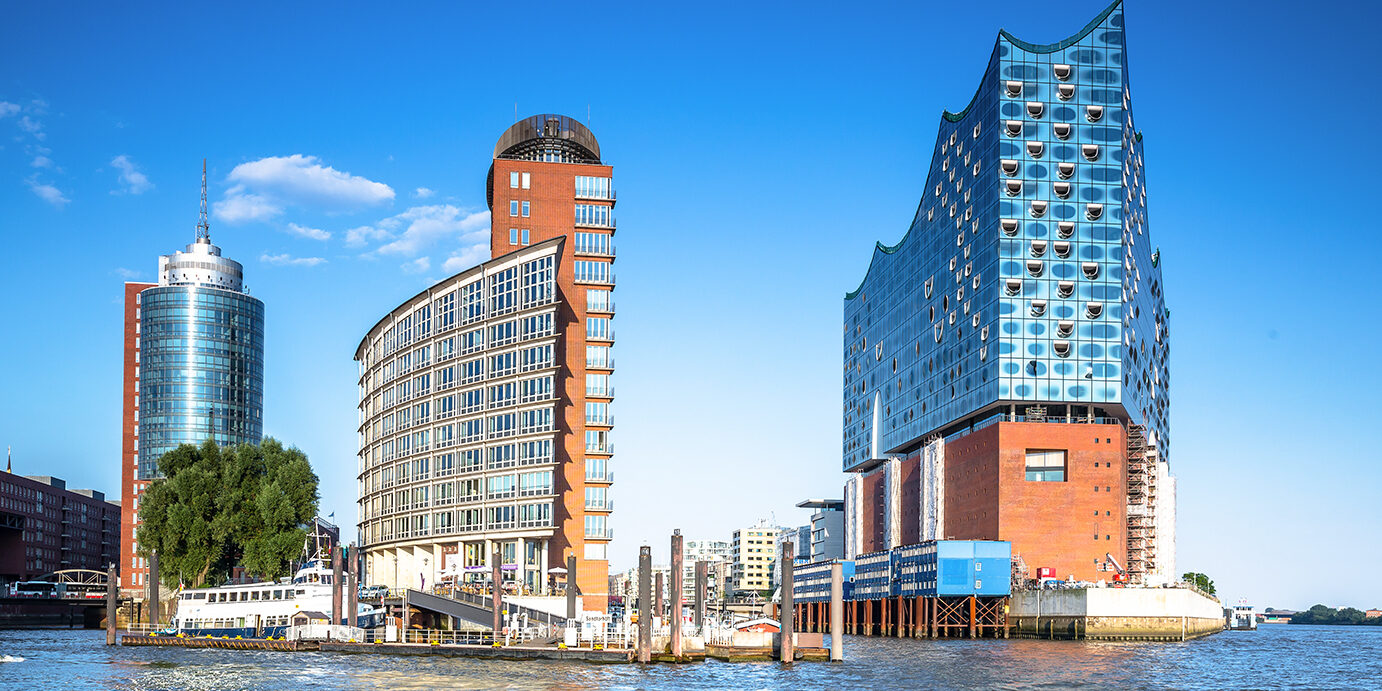 Kehrwiederspitze and Elbphilharmonie in the modern HafenCity of Hamburg I LOVE HAMBURG: Front view of the new Elbphilharmonie - Hamburg - Germany - Taken with Canon 5D mk3 / EF24-70 f/2.8 L II USM
