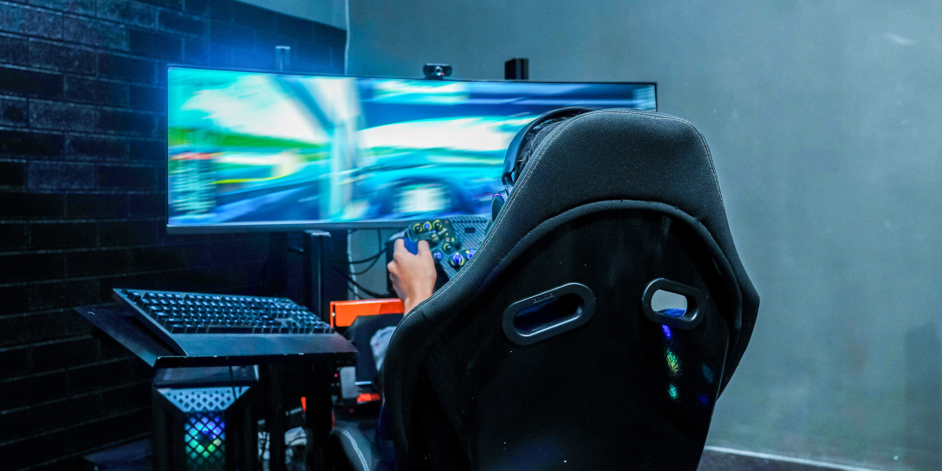 the professional gamer playing online car racing the professional gamer playing online car racing