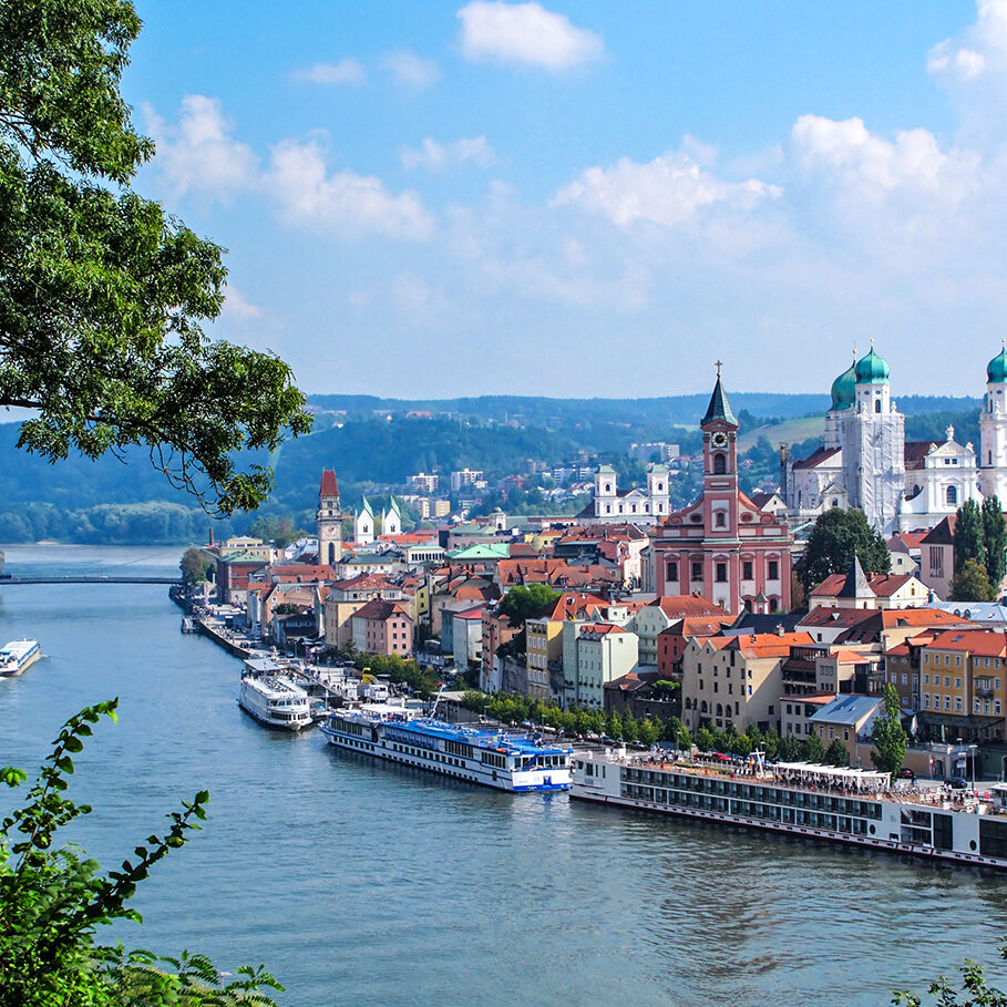 View on Passau, the city of three Rivers in Bavaria, Germany.