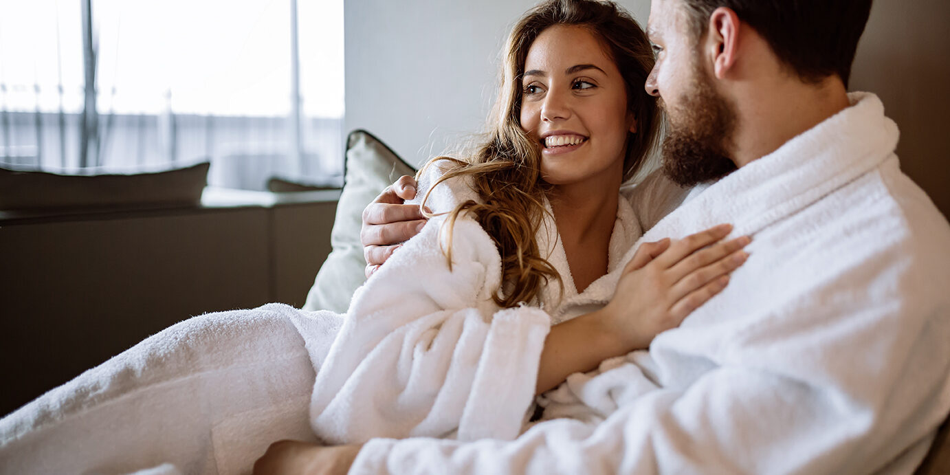 Romantic couple enjoying honeymoon and wellness treatments