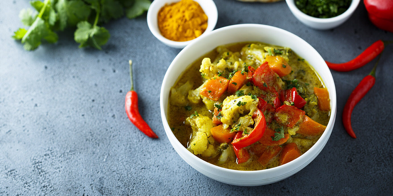 Vegetable curry Homemade vegetable curry in a white bowl