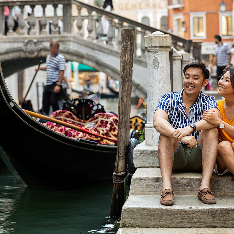 Lovely couple in Venice honeymoon, Italy in summer.