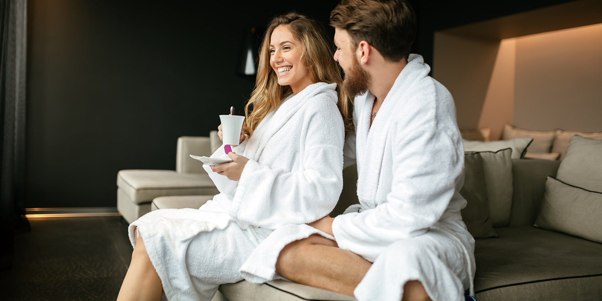 Romantic couple enjoying honeymoon escape and wellness weekend