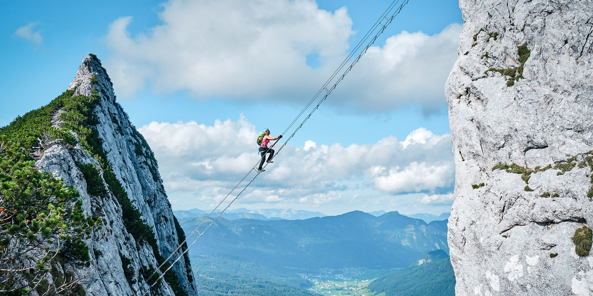 Via ferrata Donnerkogel Intersport via ferra in the Austrian Alps, near Gosau. Stairway to Heaven concept. Via ferrata Donnerkogel Intersport Klettersteig in the Austrian Alps, near Gosau. Stairway to Heaven concept.