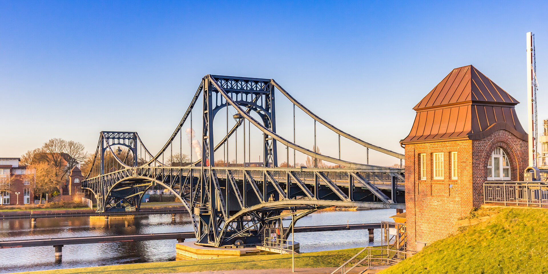 Colorful sunlight over the historic bridge in Wilhelmshaven, Germany