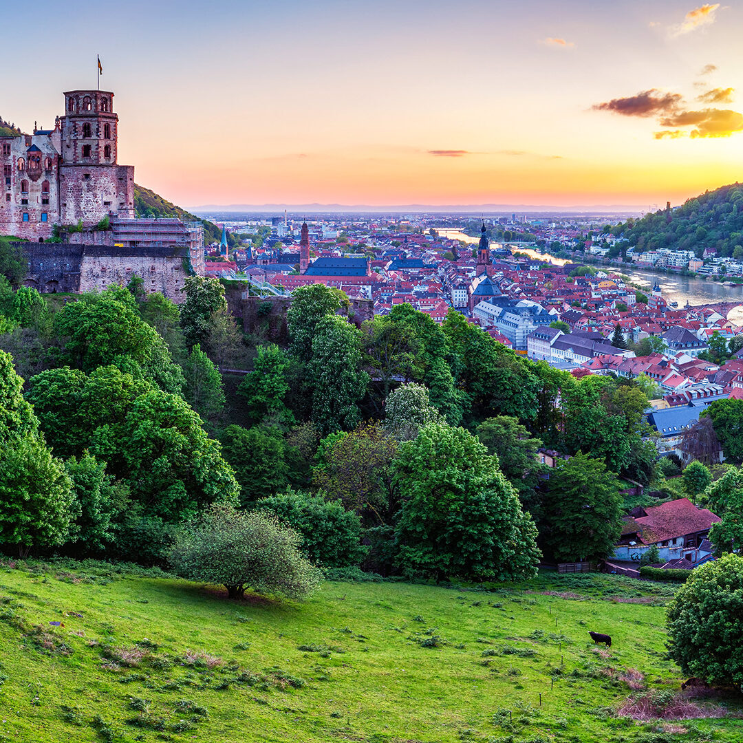 Heidelberg town with the famous old bridge and Heidelberg castle, Heidelberg, Germany