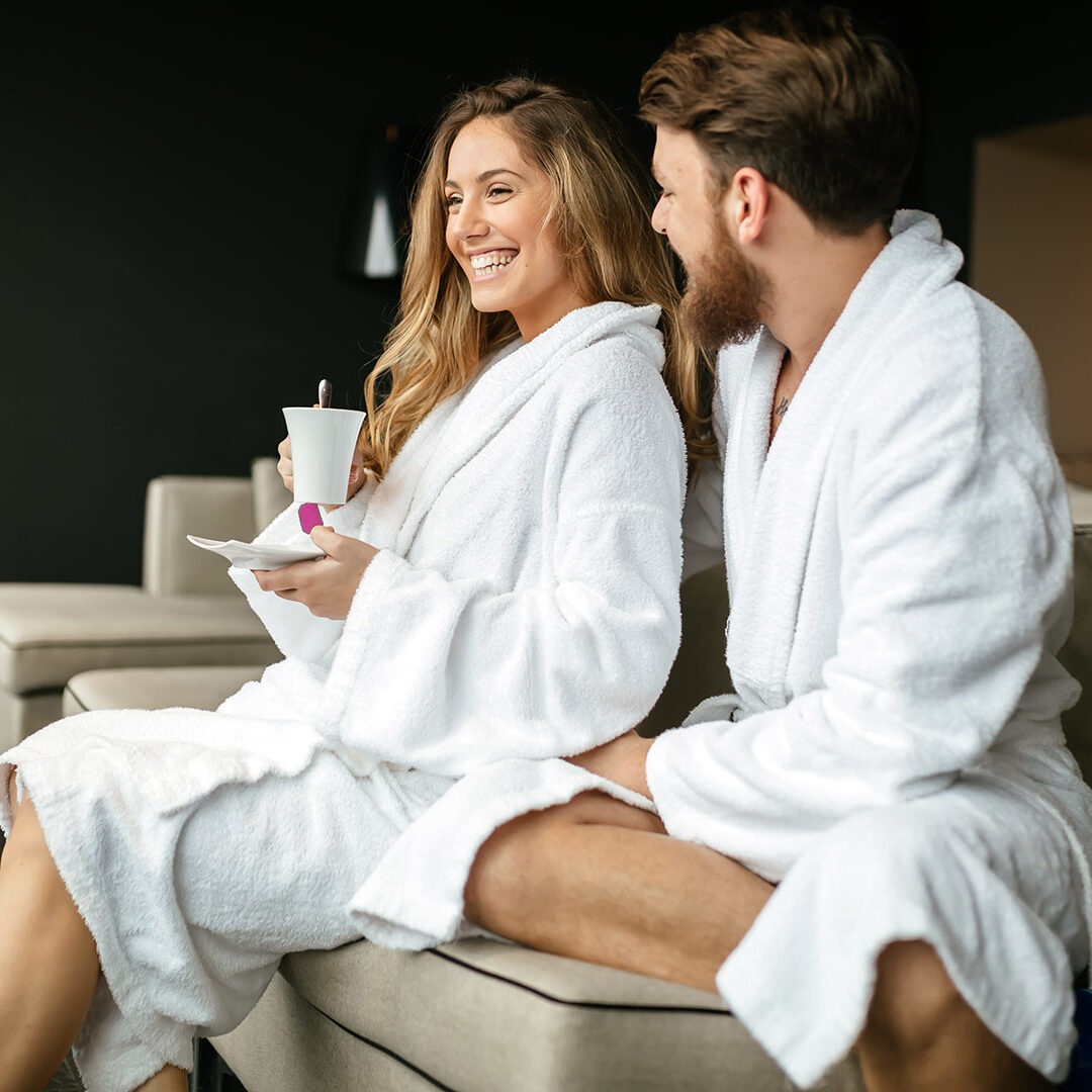 Romantic couple enjoying honeymoon escape and wellness weekend