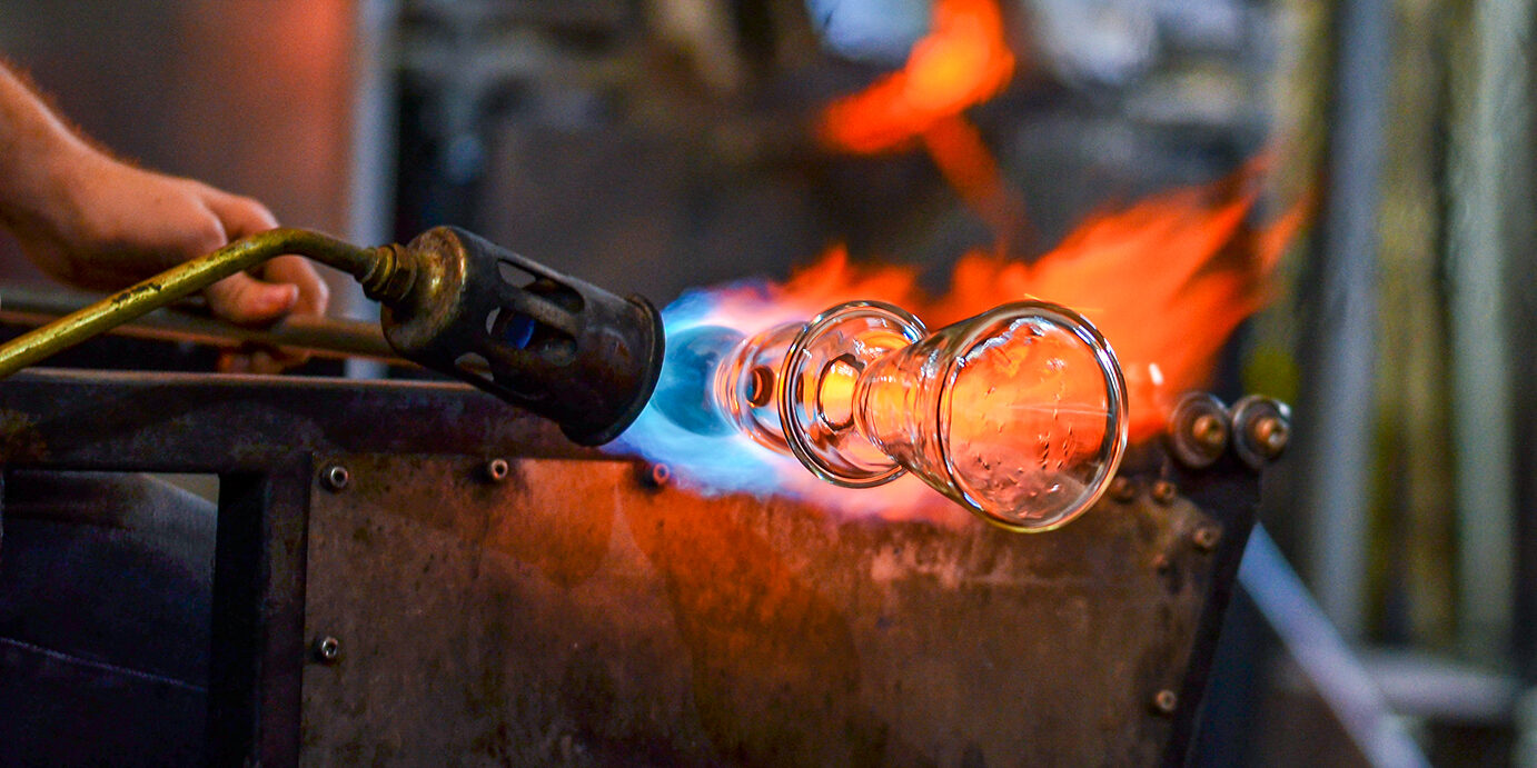 Glass product workshop Glass product workshop.Glass products are being made for tourists.