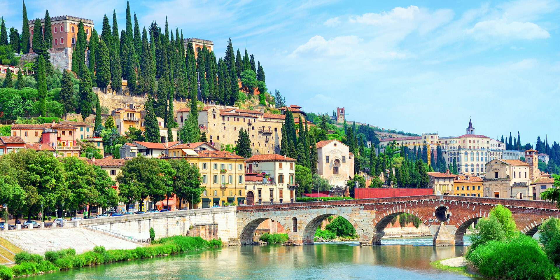 Ponte Pietra or Pons Marmoreus on Adige River, Verona, Italy